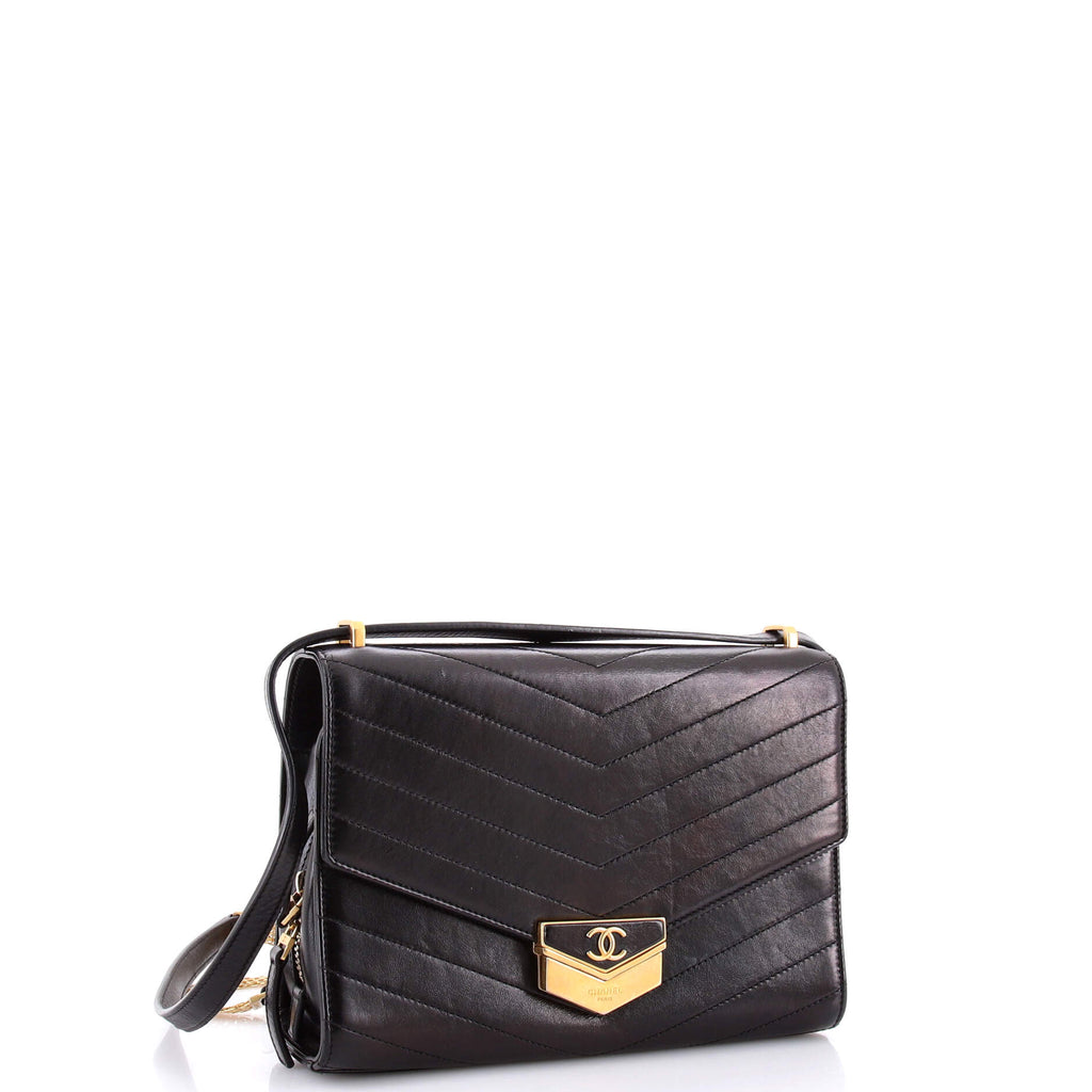Medal Envelope Flap Bag Chevron Calfskin Large