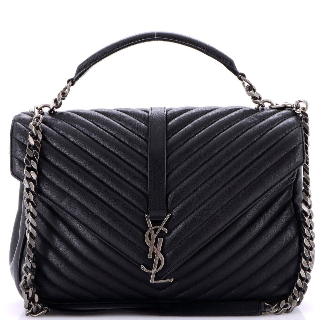Classic Monogram College Bag Matelasse Chevron Leather Large