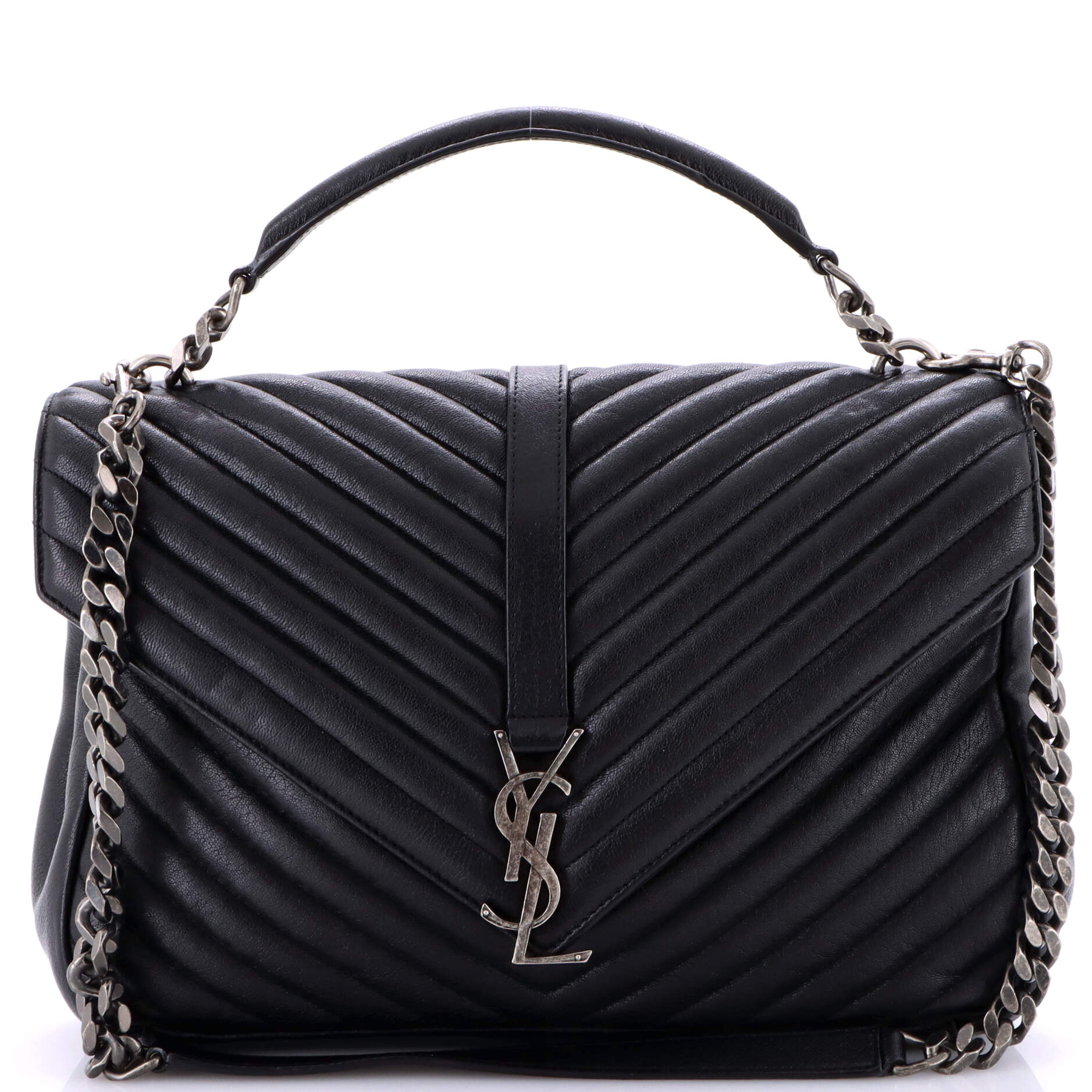 Classic Monogram College Bag Matelasse Chevron Leather Large