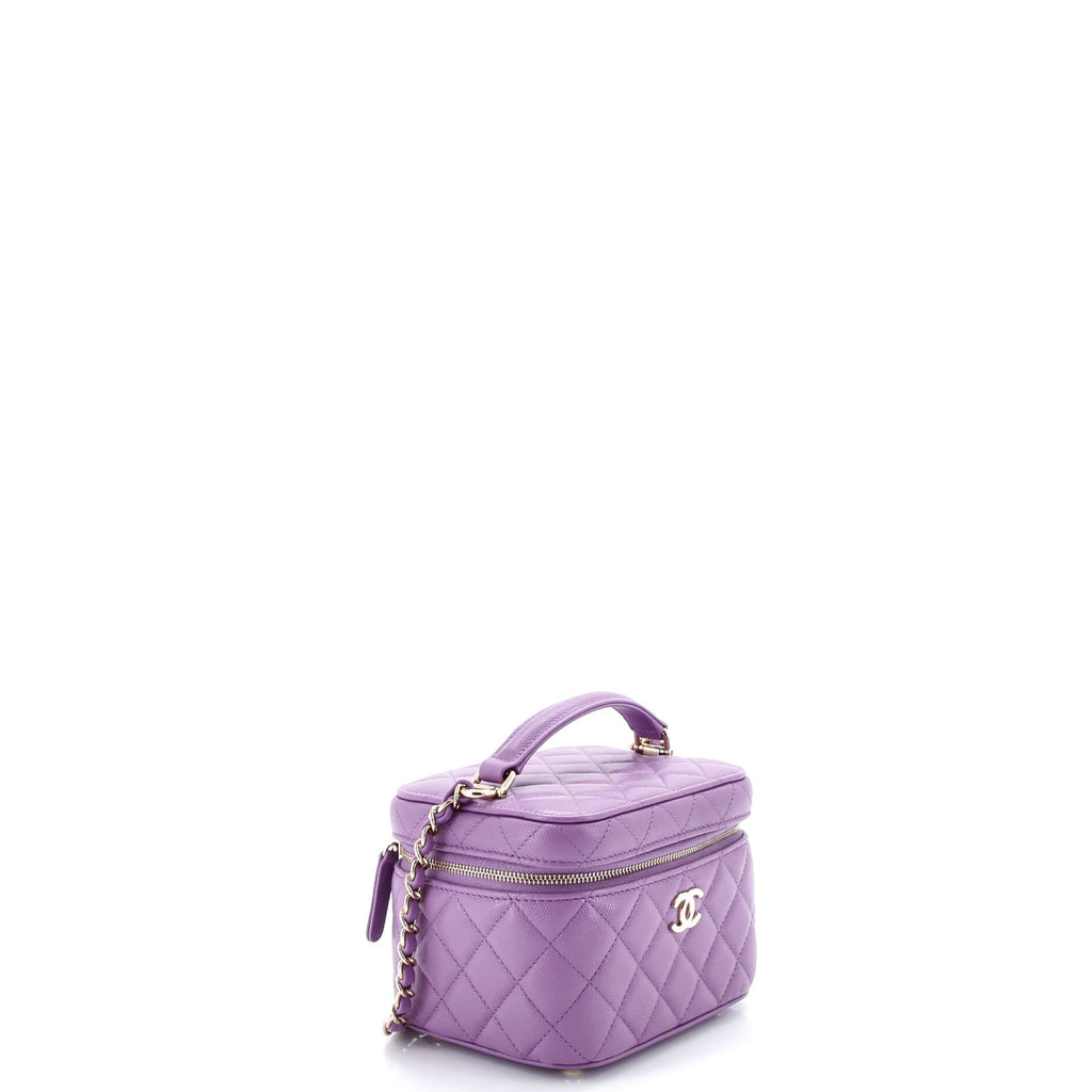 CC Top Handle Vanity Case with Chain Quilted Caviar Mini