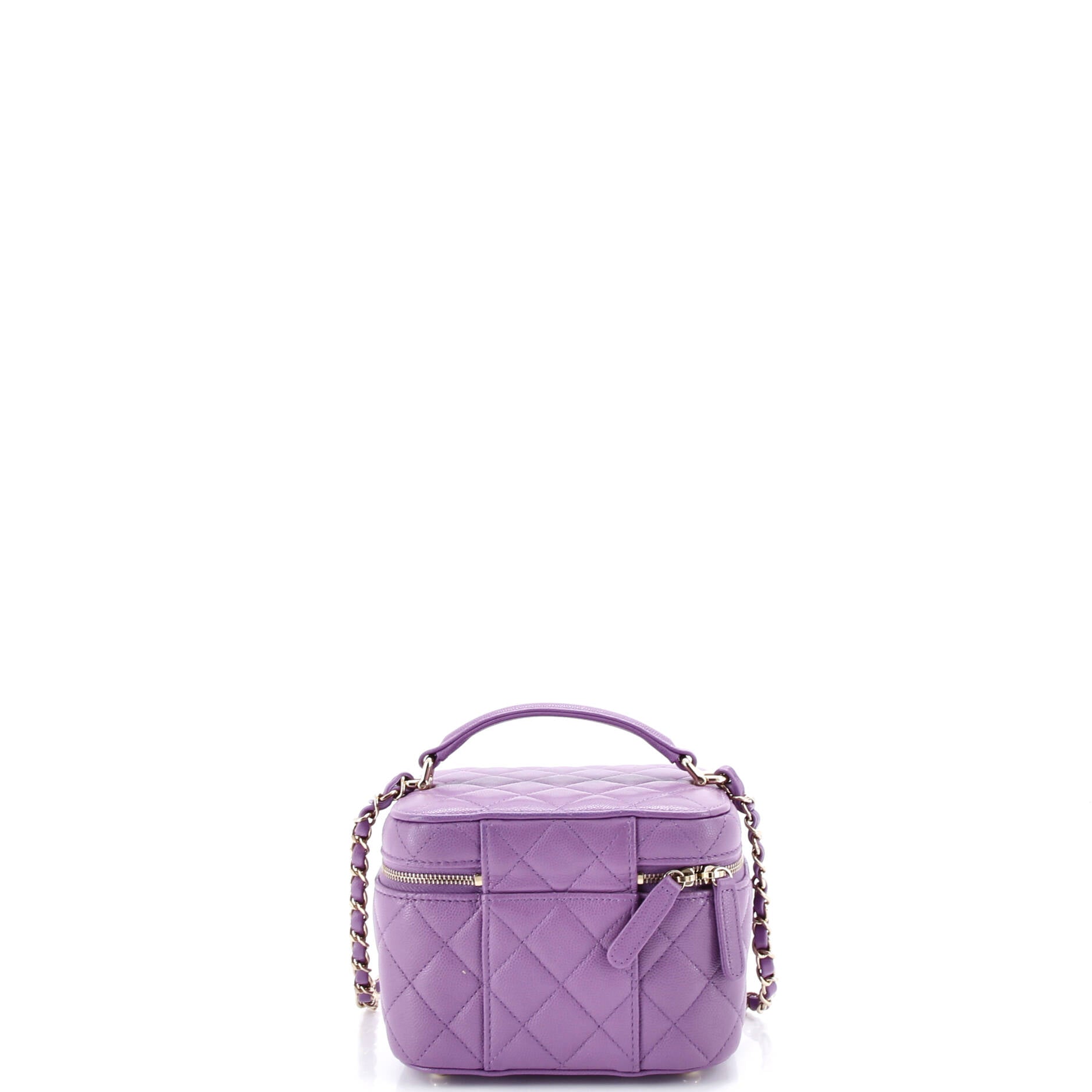 CC Top Handle Vanity Case with Chain Quilted Caviar Mini