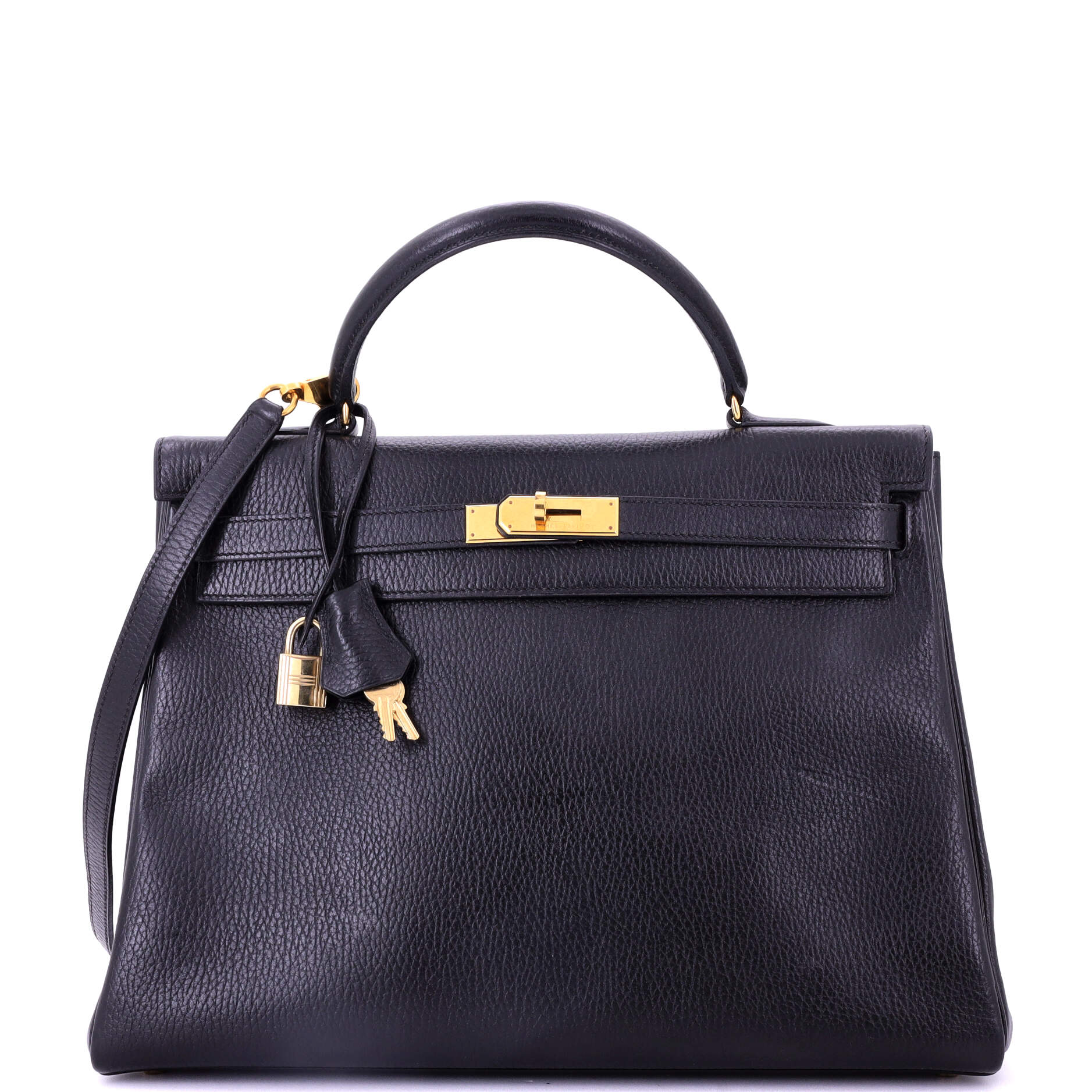 Kelly Handbag Noir Ardennes with Gold Hardware 35