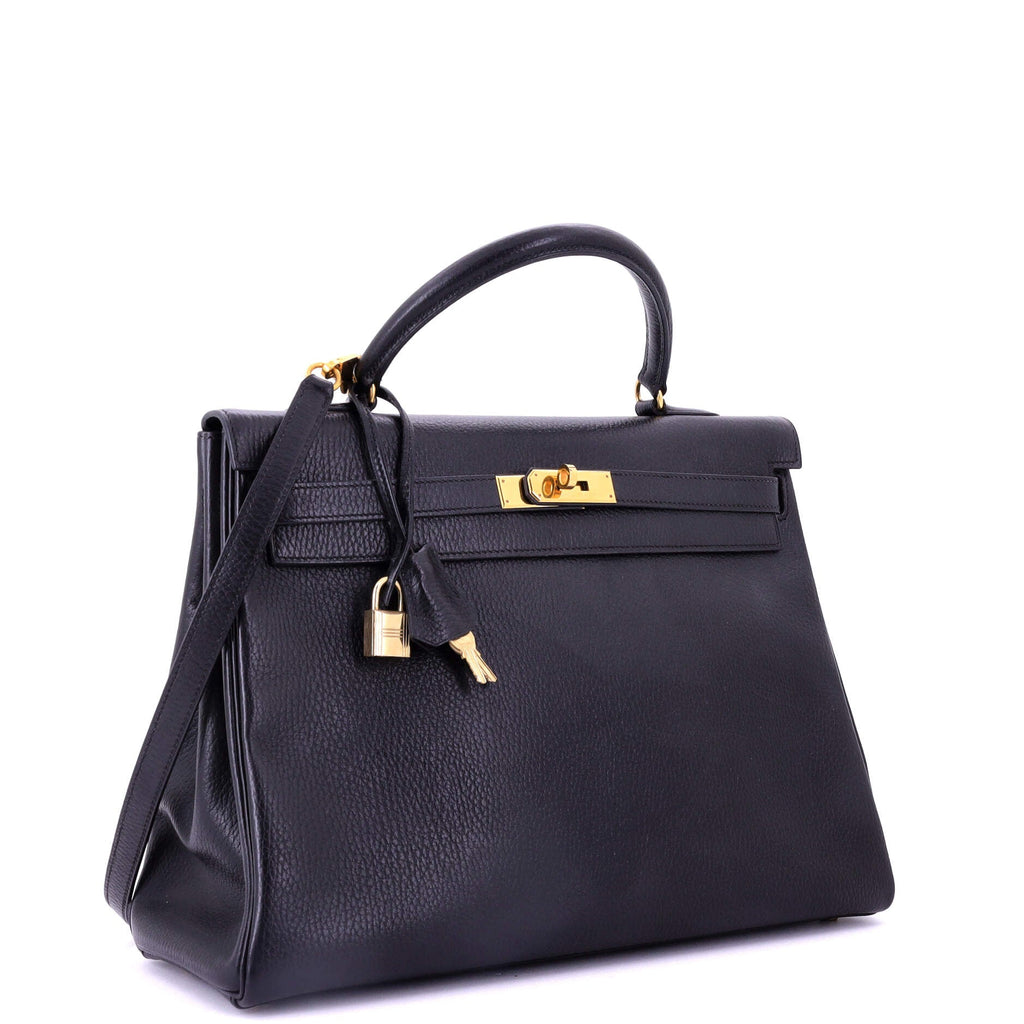 Kelly Handbag Noir Ardennes with Gold Hardware 35
