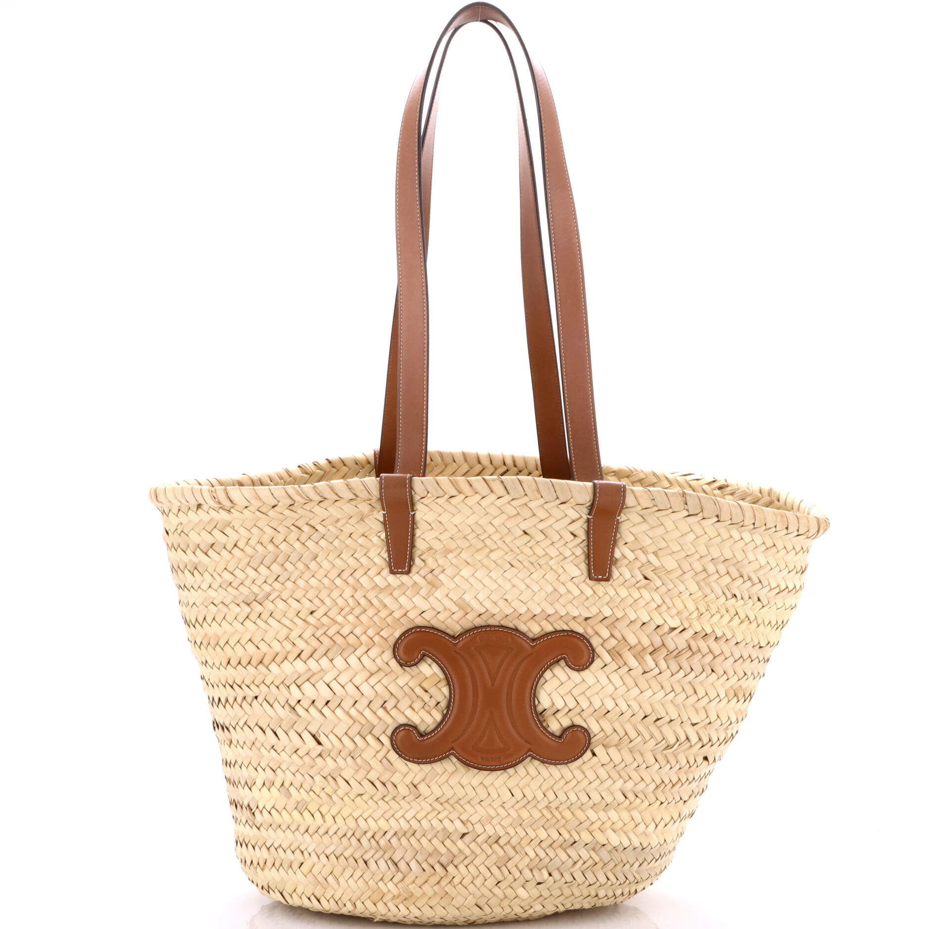 Triomphe Basket Shoulder Bag Raffia with Leather Large