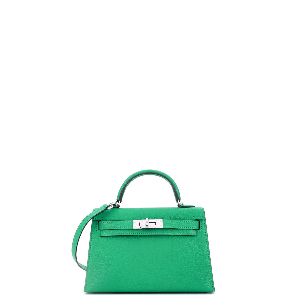 Kelly Mini II Bag Menthe Chevre Mysore with Palladium Hardware 20