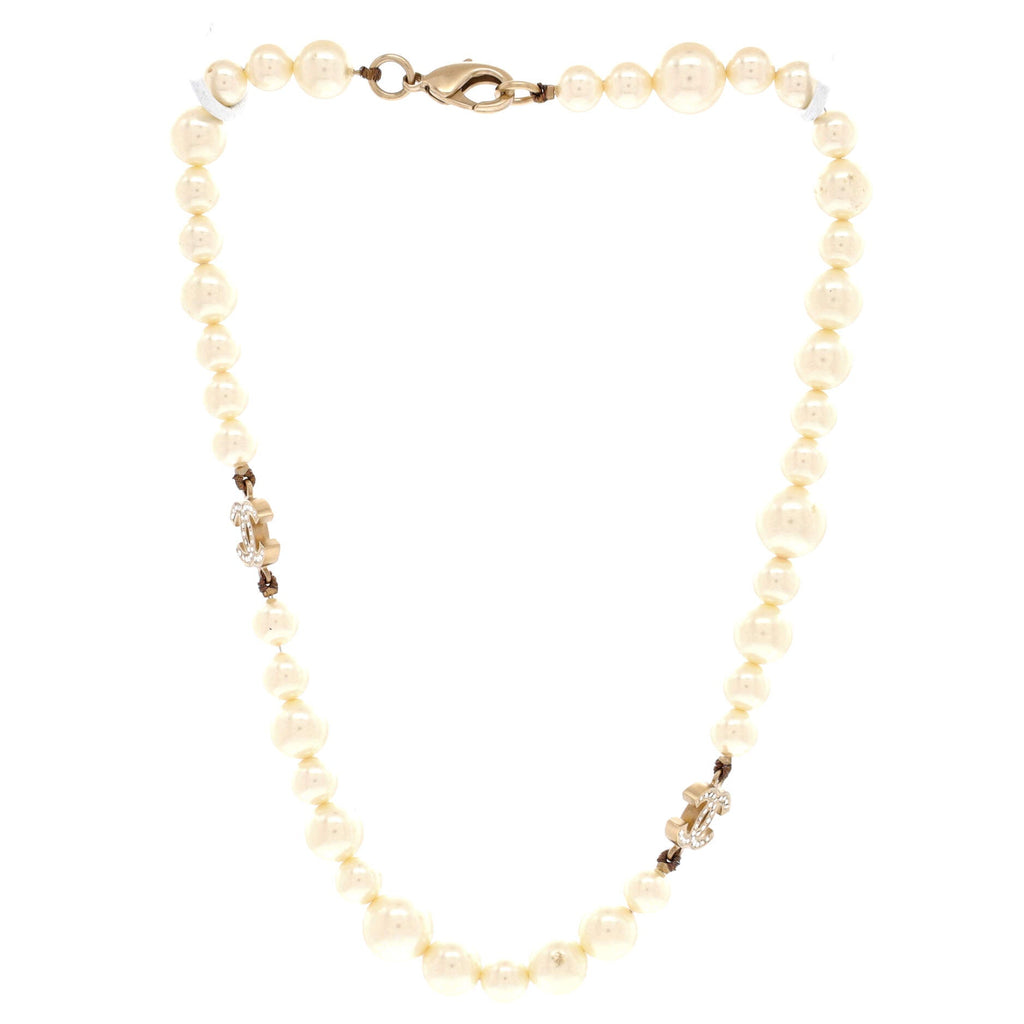 CC Station Short Necklace Faux Pearls and Metal with Crystals