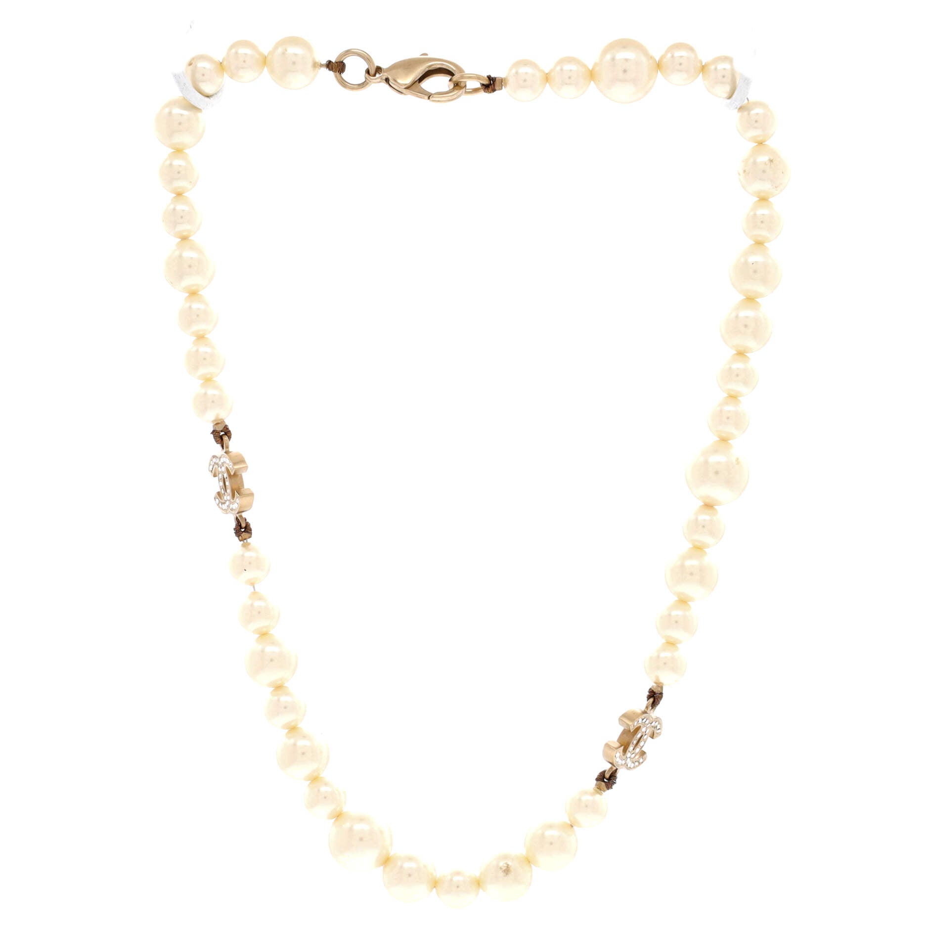CC Station Short Necklace Faux Pearls and Metal with Crystals
