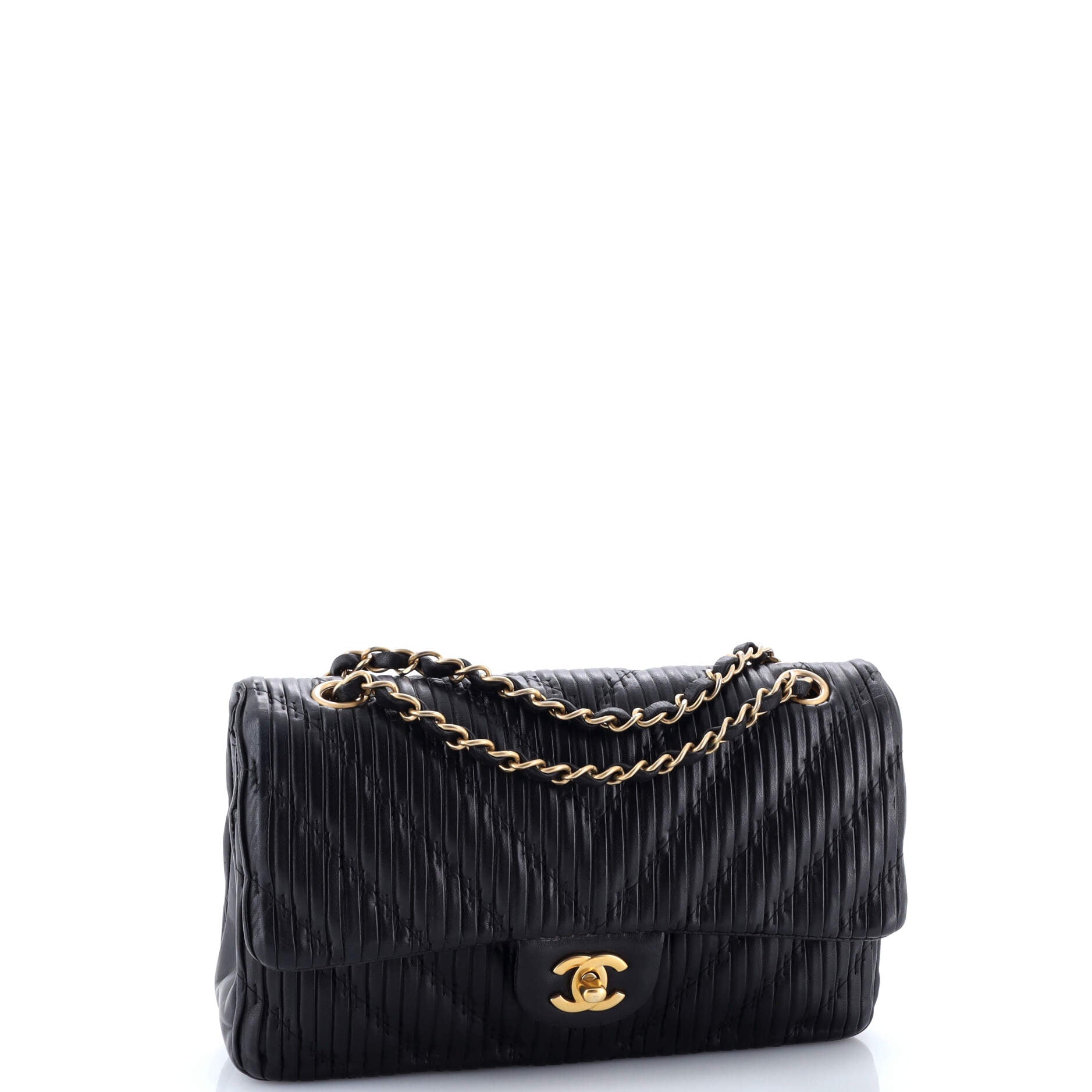 Coco Pleats Classic Double Flap Bag Pleated Crumpled Calfskin Medium