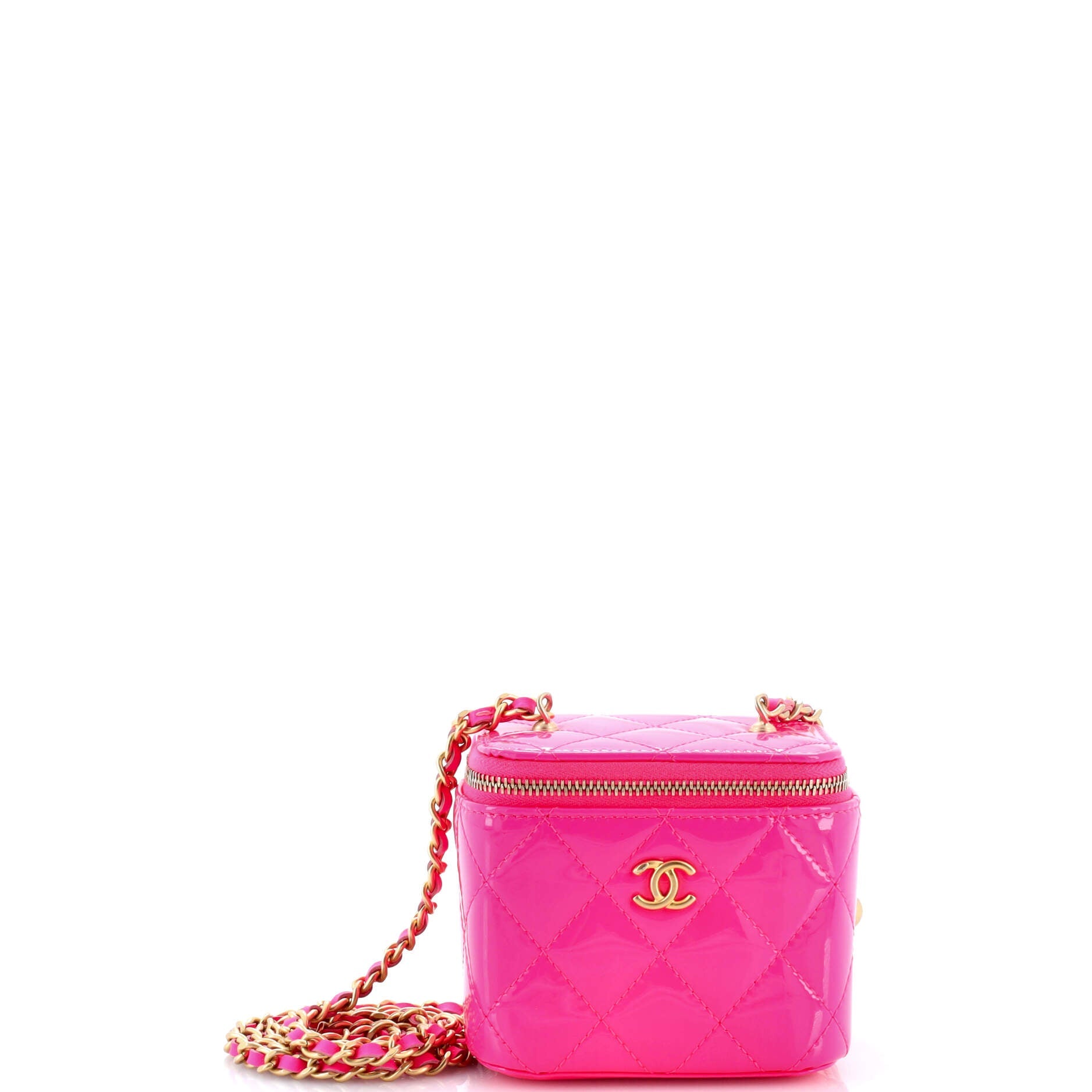 Pearl Crush Vanity Case with Chain Quilted Patent Mini