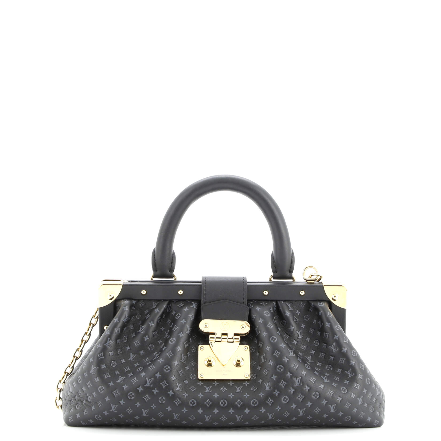 Top Handle Frame Clutch Nanogram Embossed Leather
