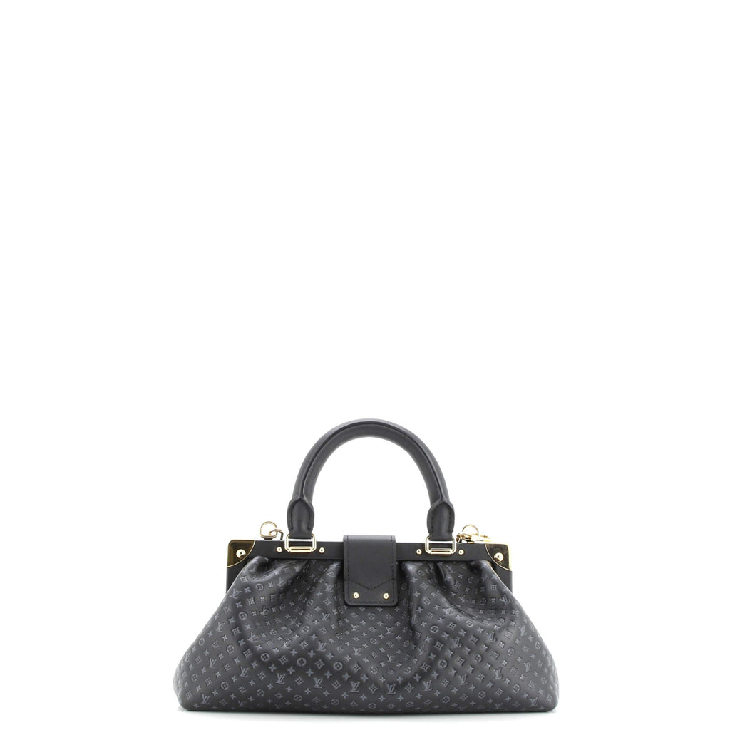 Top Handle Frame Clutch Nanogram Embossed Leather