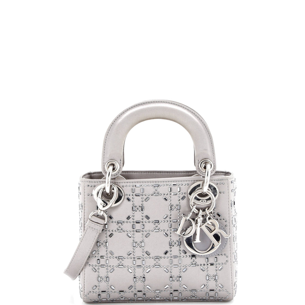 Lady Dior Bag Crystal Embellished Cannage Quilt Satin Mini