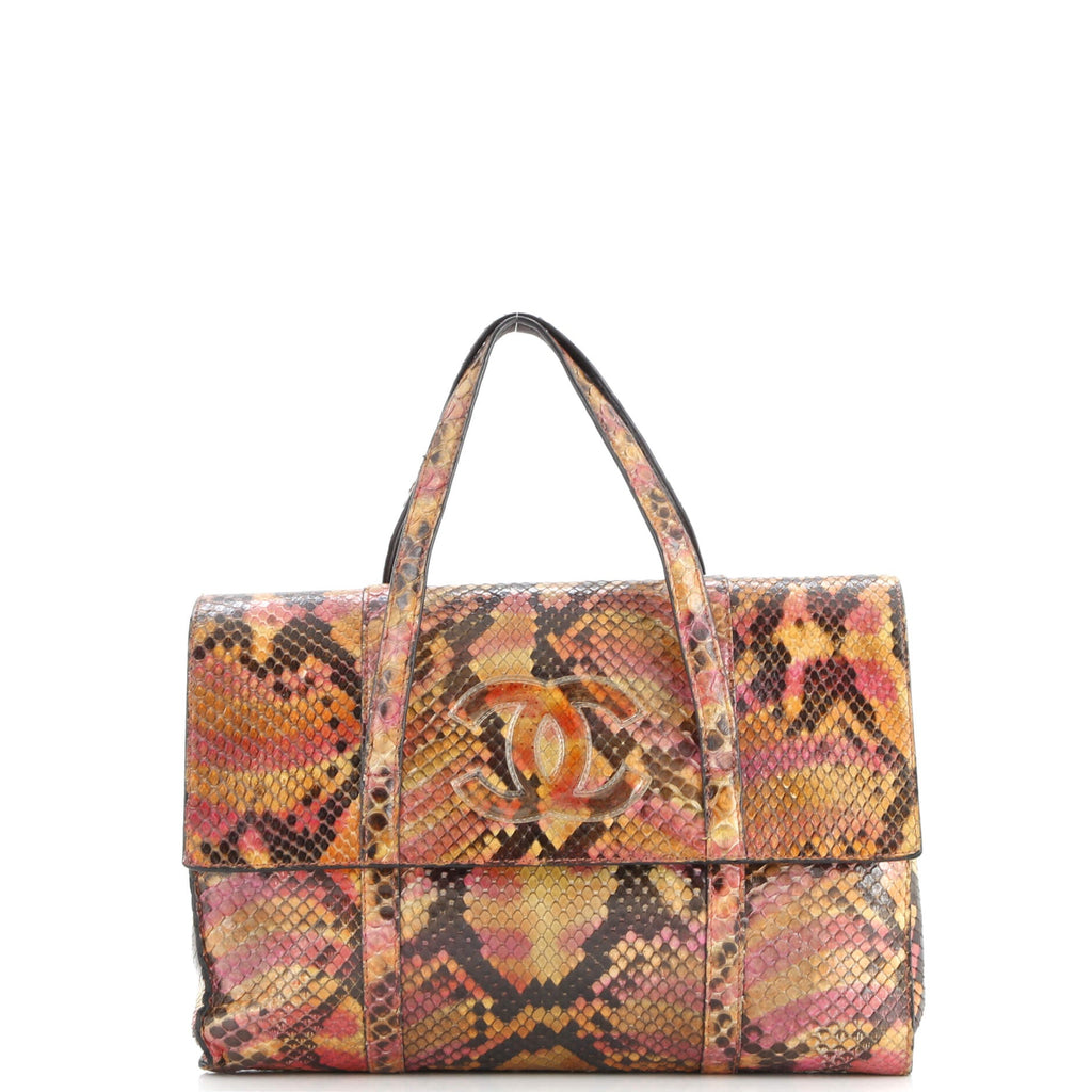 Vintage CC Flap Handle Tote Python Mini