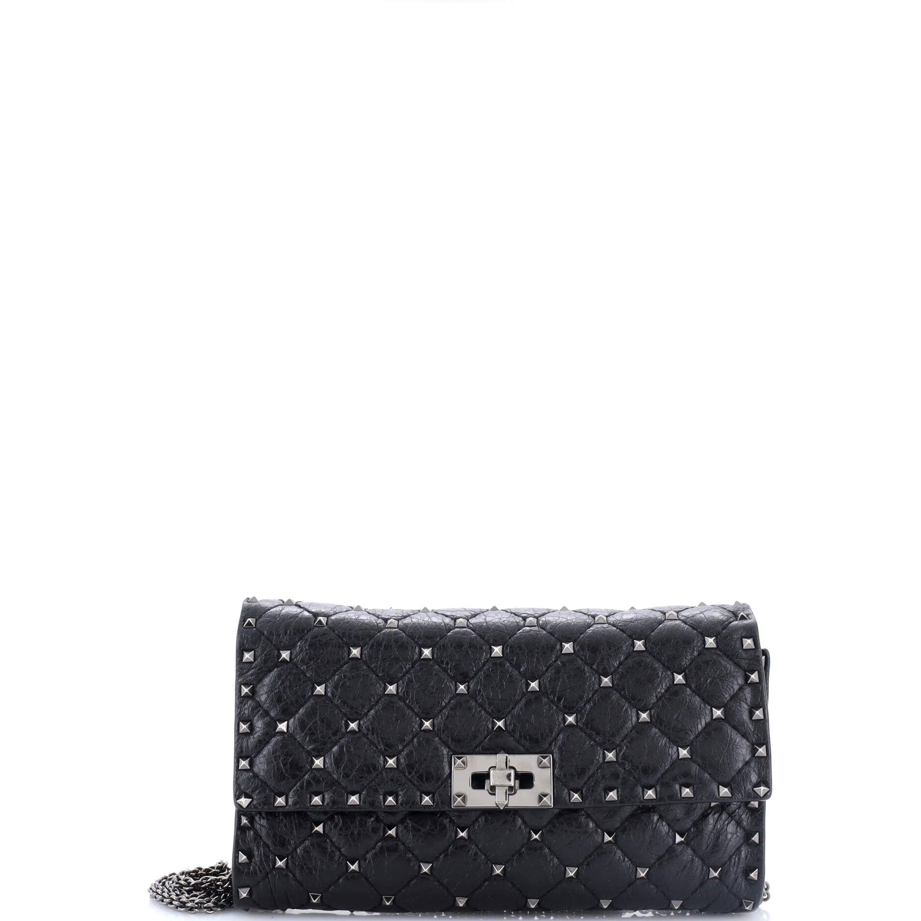 Rockstud Spike Wallet on Chain Quilted Leather Small