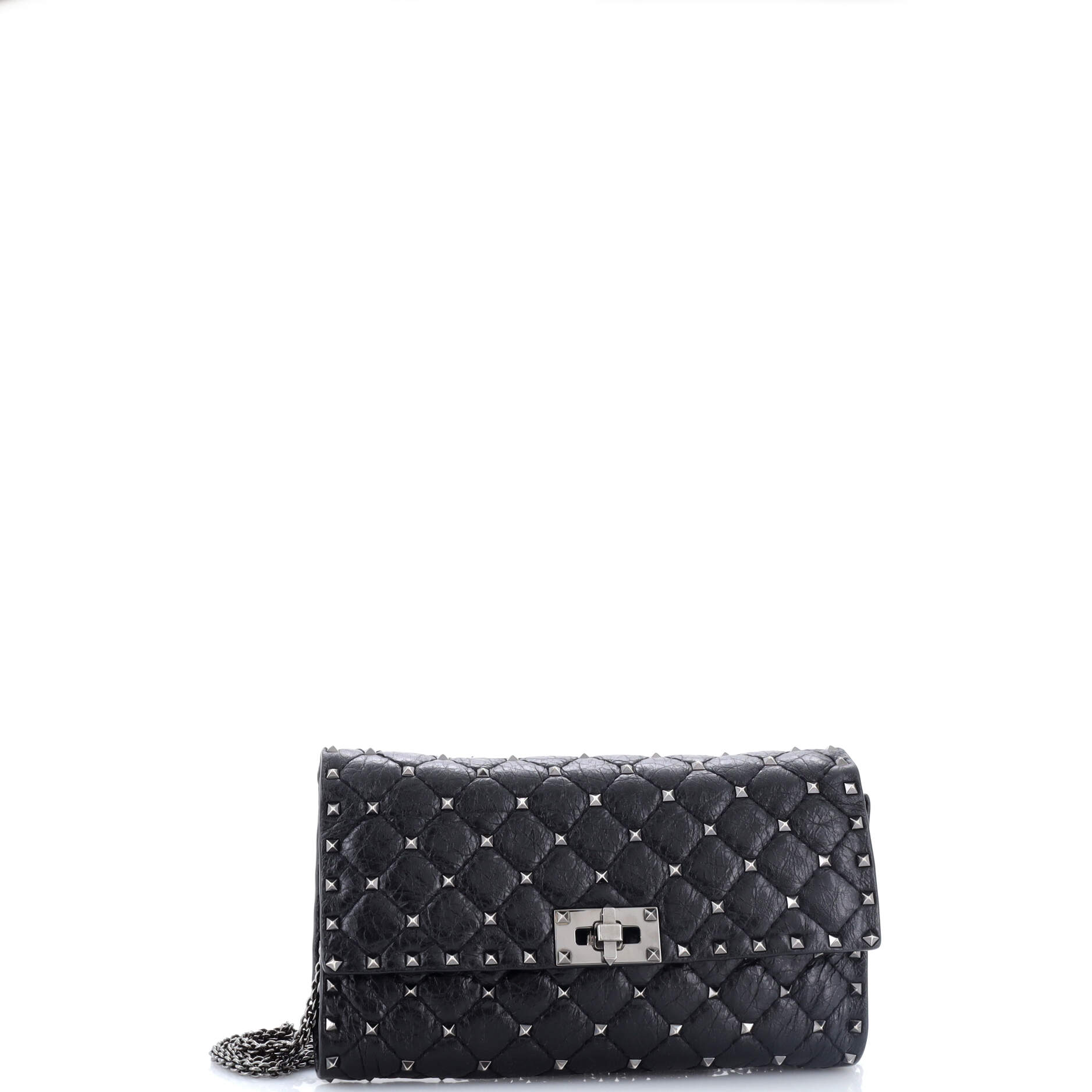 Rockstud Spike Wallet on Chain Quilted Leather Small