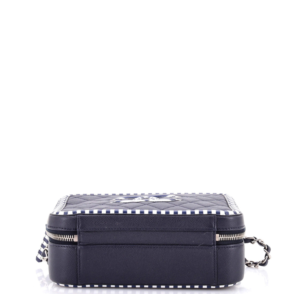 Filigree Vanity Case Quilted Caviar with Striped Leather Medium