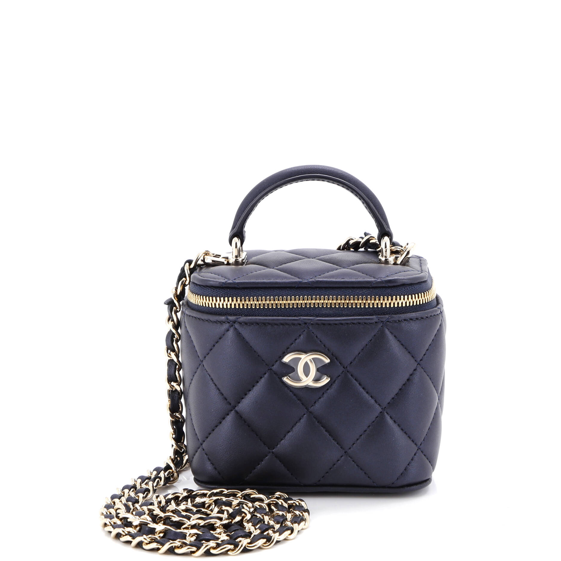 Classic Top Handle Vanity Case with Chain Quilted Lambskin Mini