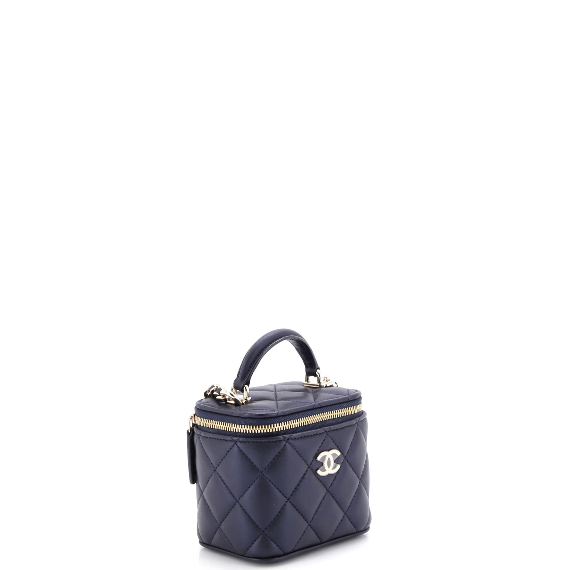 Classic Top Handle Vanity Case with Chain Quilted Lambskin Mini