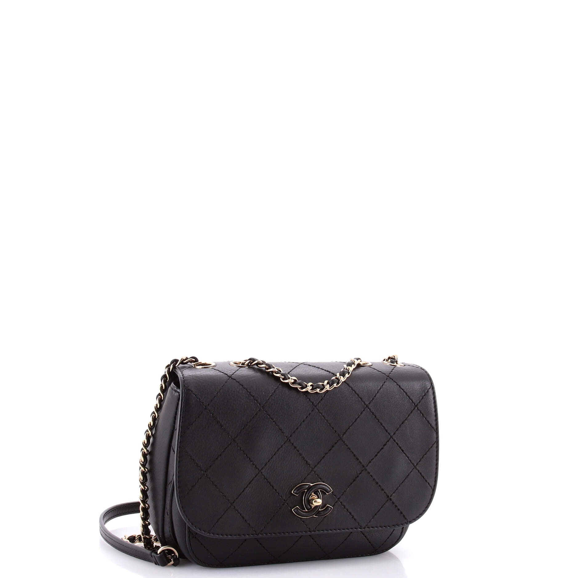 Enamel CC Chain Flap Bag Stitched Calfskin Small