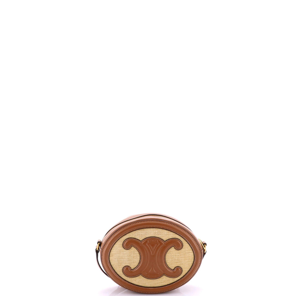 Triomphe Oval Crossbody Bag Straw and Leather