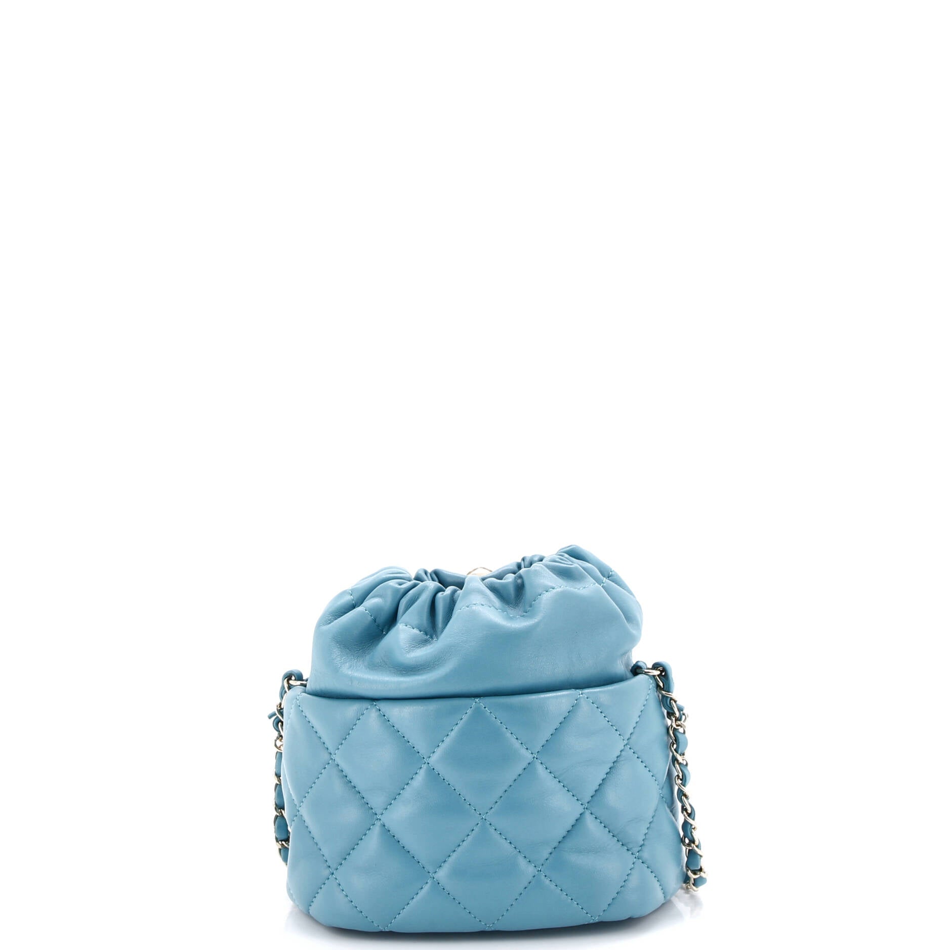 CC Pearl Drawstring Bucket Bag Quilted Lambskin Small