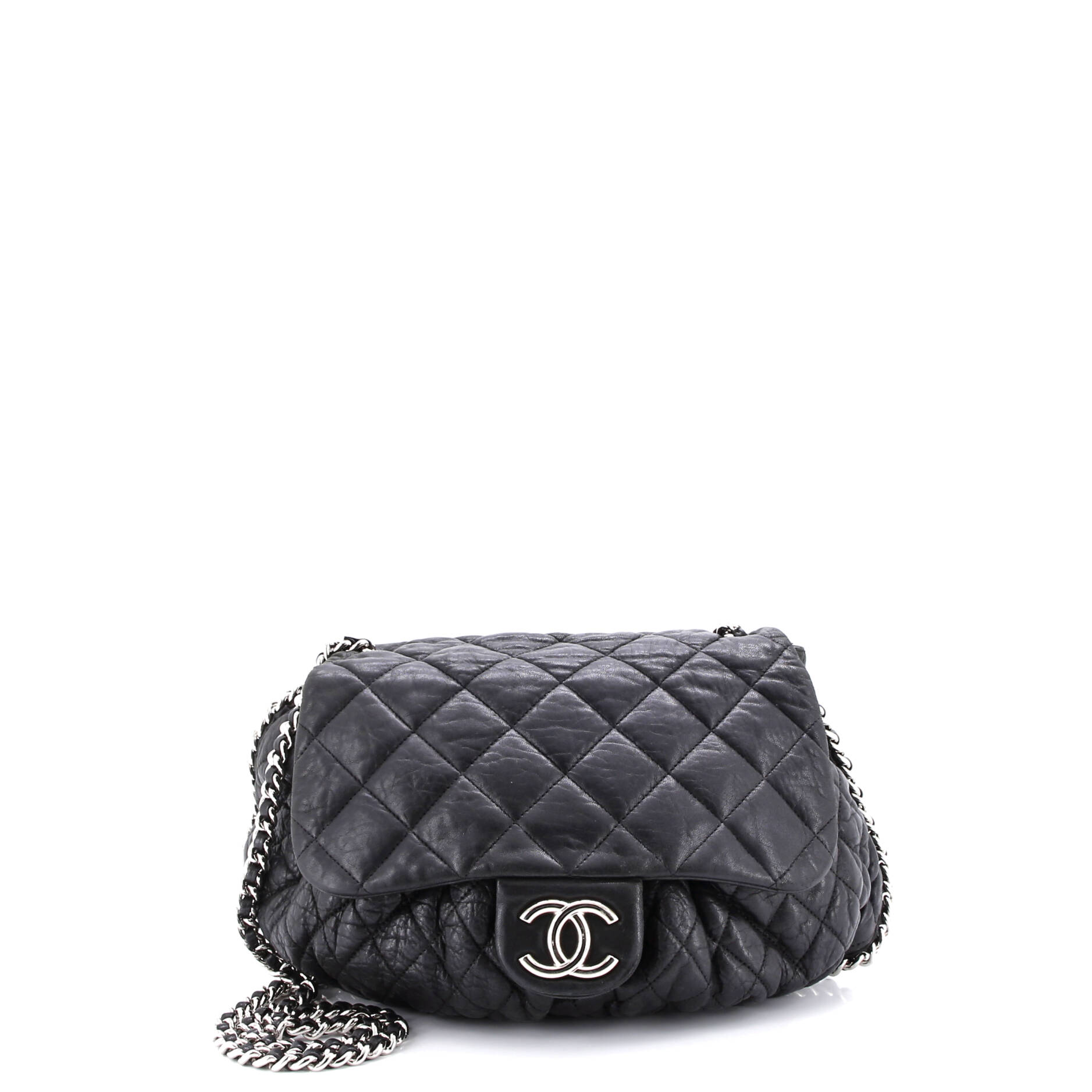 Chain Around Flap Bag Quilted Leather Large