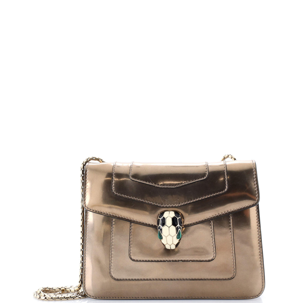 Serpenti Forever Square Shoulder Bag Metallic Leather Small
