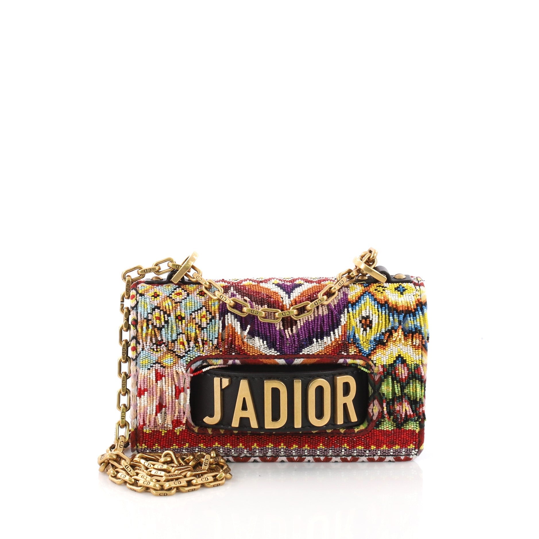 J'adior Chain Flap Bag Beaded Leather Mini