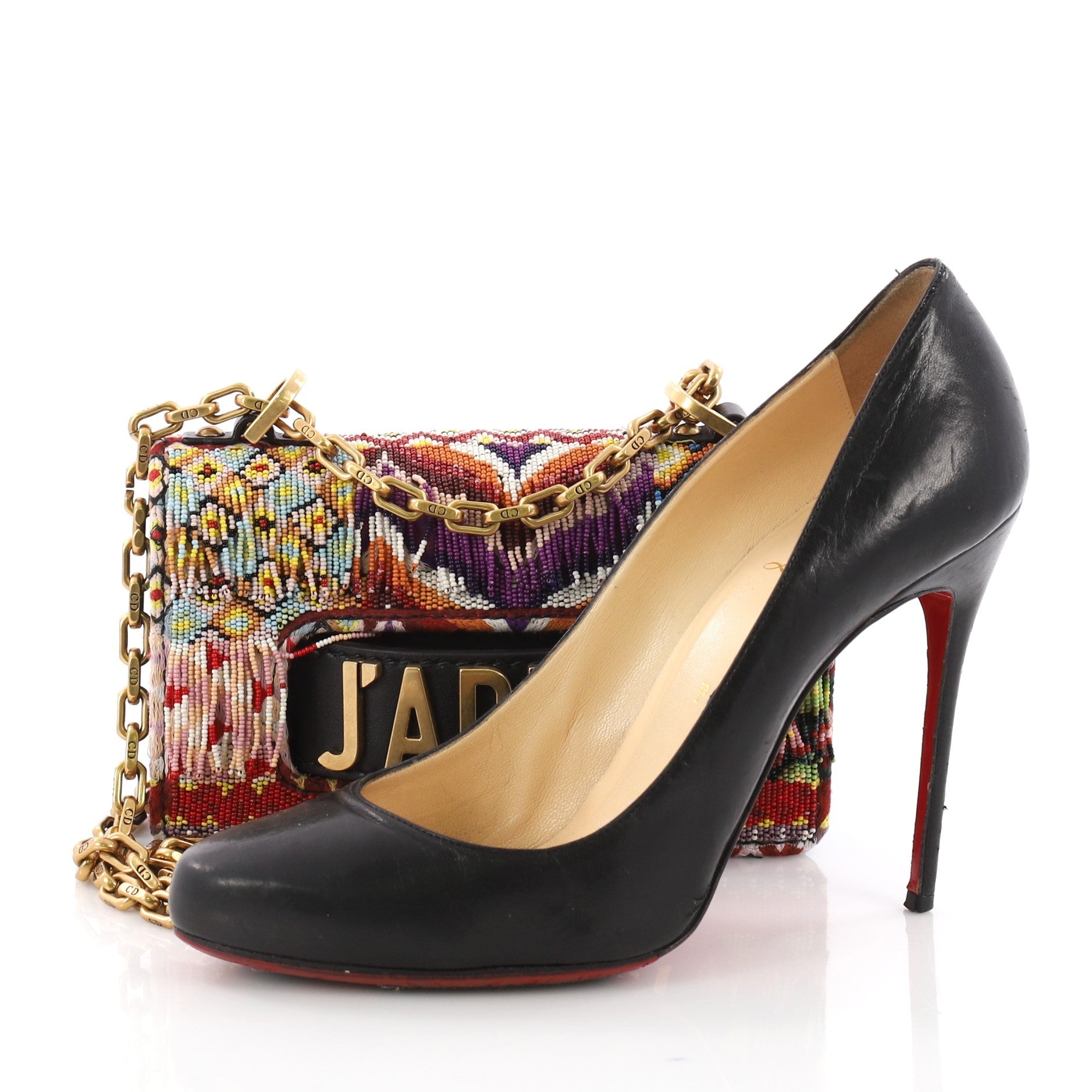 J'adior Chain Flap Bag Beaded Leather Mini