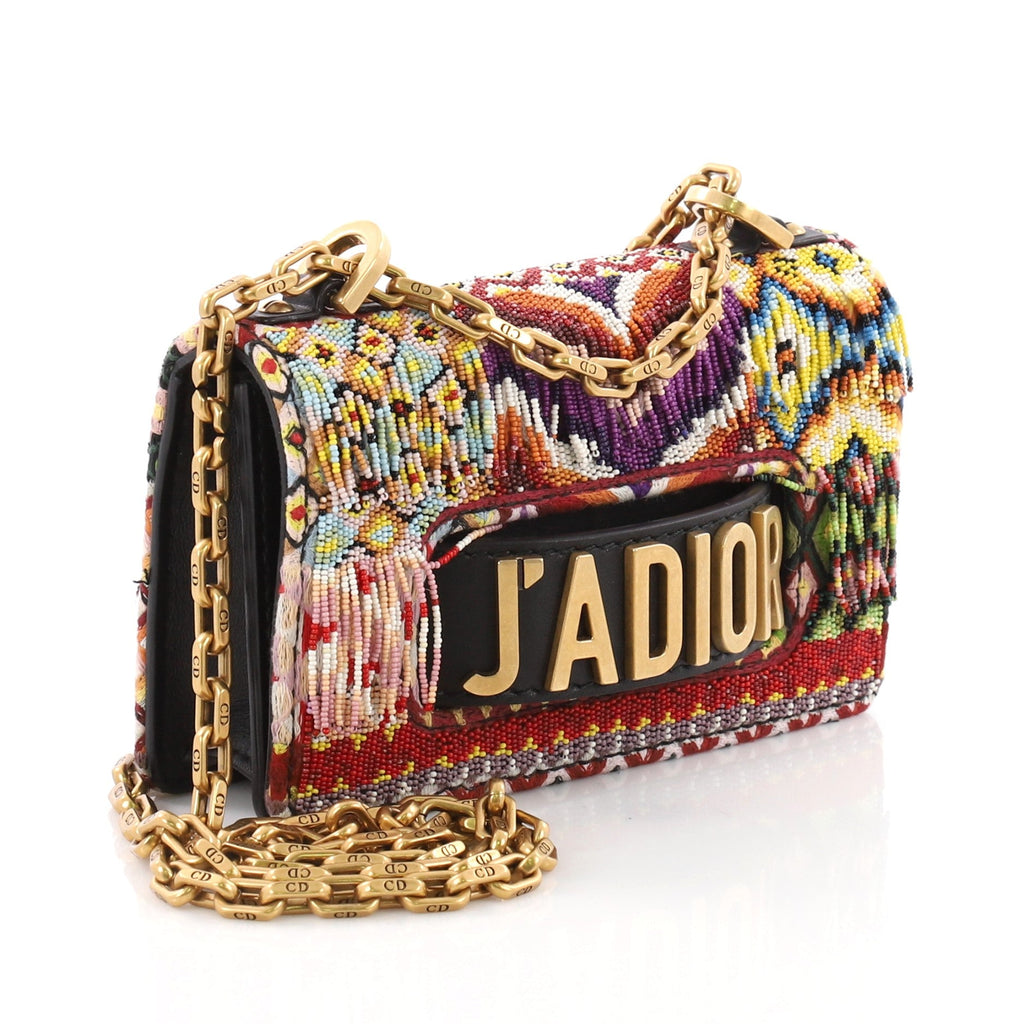 J'adior Chain Flap Bag Beaded Leather Mini