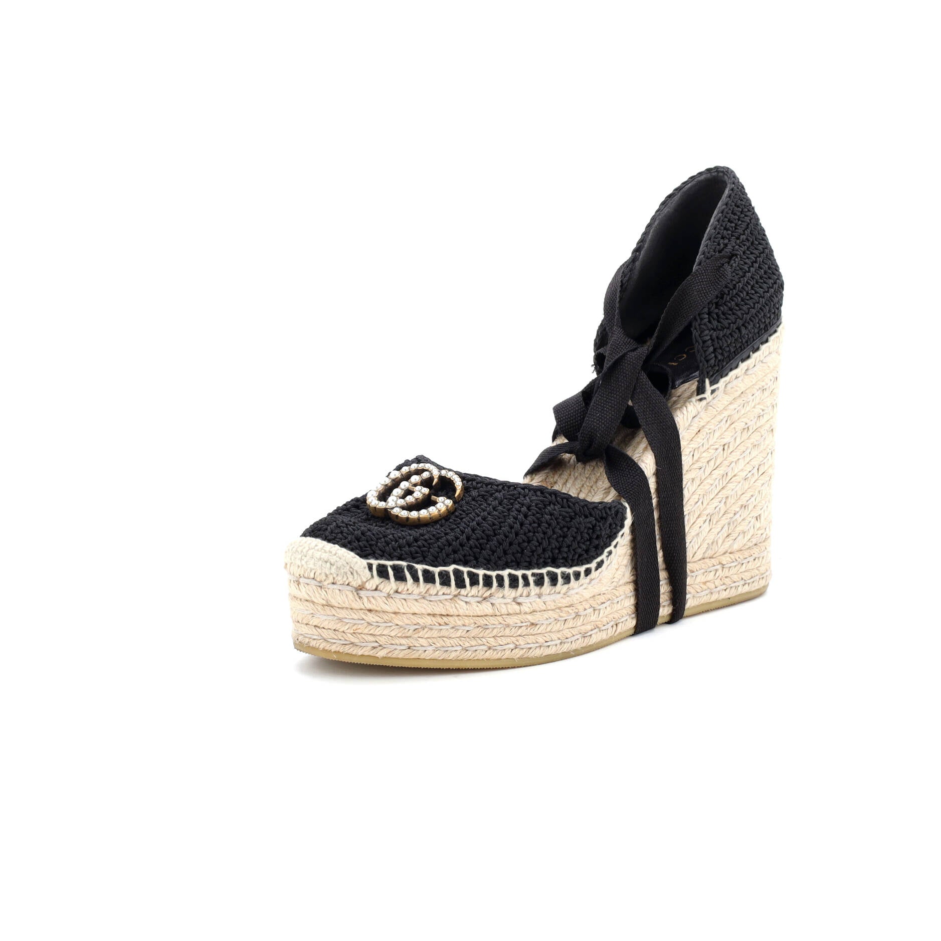 Women’s Pearly GG Wedge Espadrilles Crochet Cotton