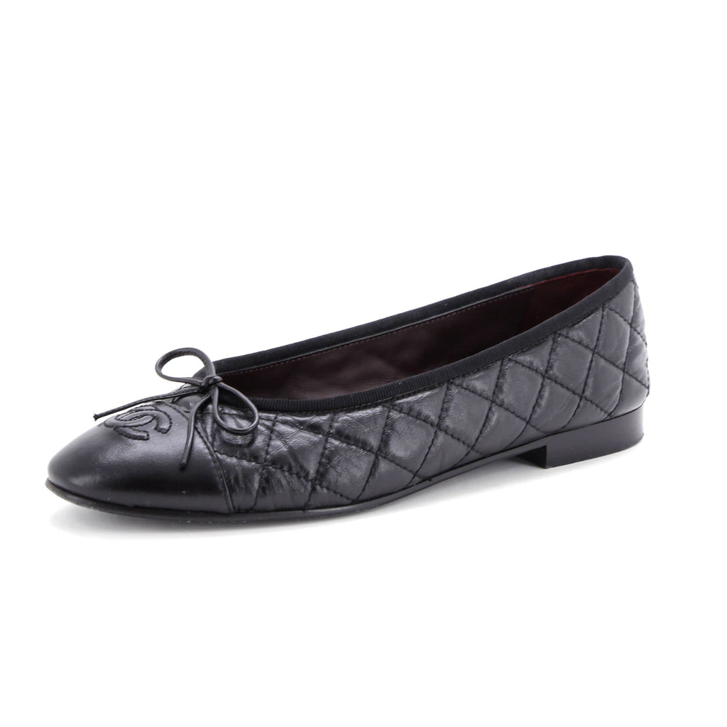 Women's CC Cap Toe Bow Ballerina Flats Quilted Leather