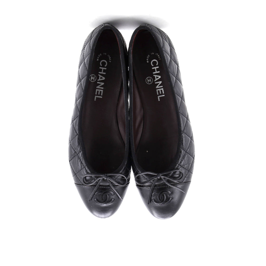 Women's CC Cap Toe Bow Ballerina Flats Quilted Leather