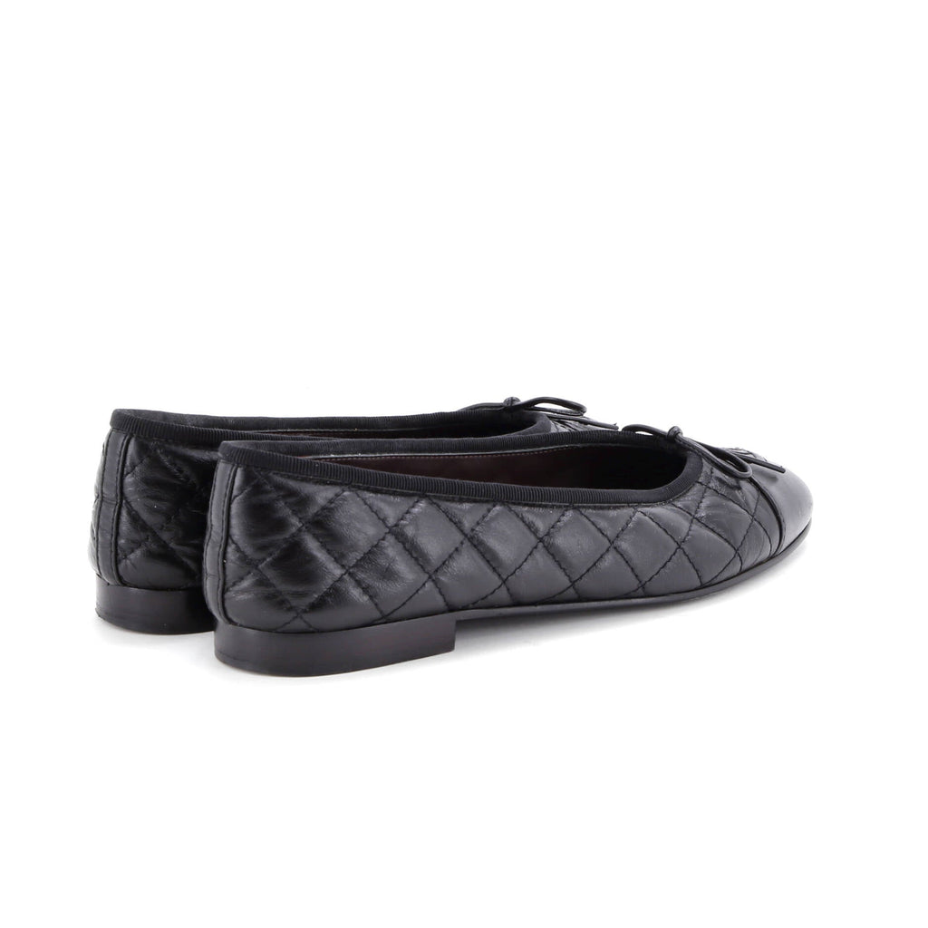 Women's CC Cap Toe Bow Ballerina Flats Quilted Leather