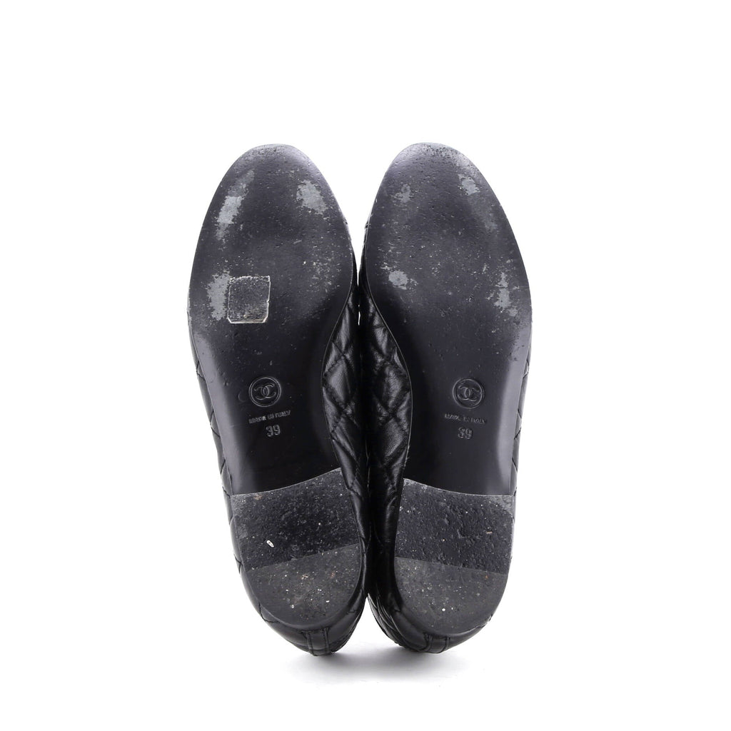 Women's CC Cap Toe Bow Ballerina Flats Quilted Leather