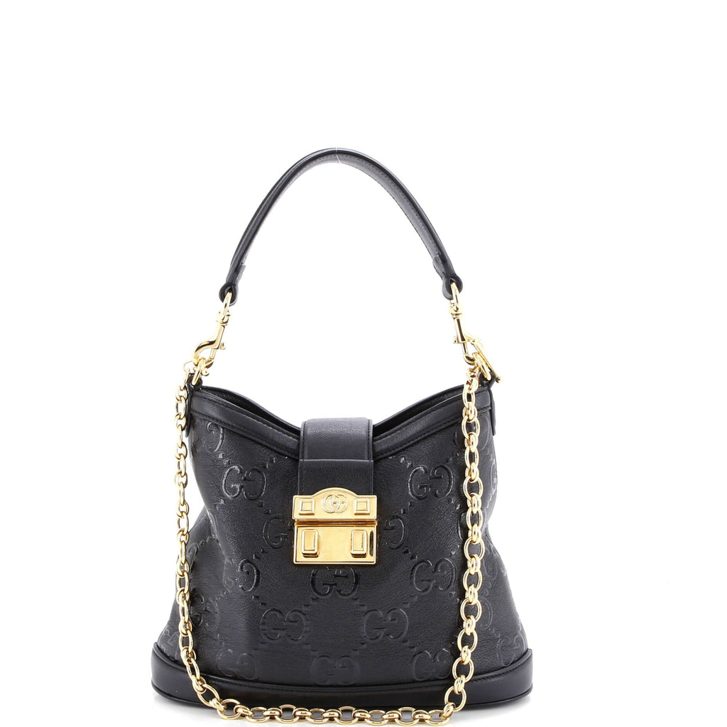 Wonka Convertible Top Handle Bucket Bag Debossed GG Leather Small
