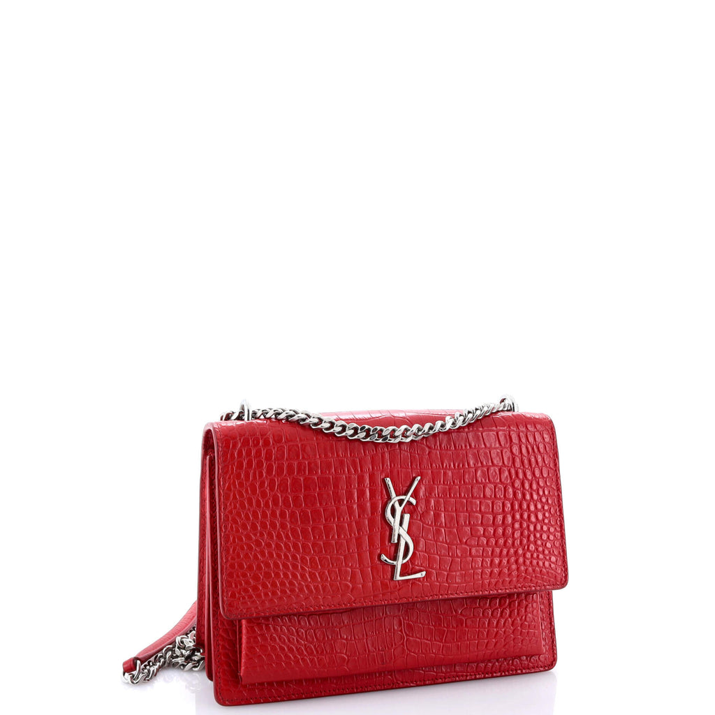 Sunset Crossbody Bag Crocodile Embossed Leather Medium