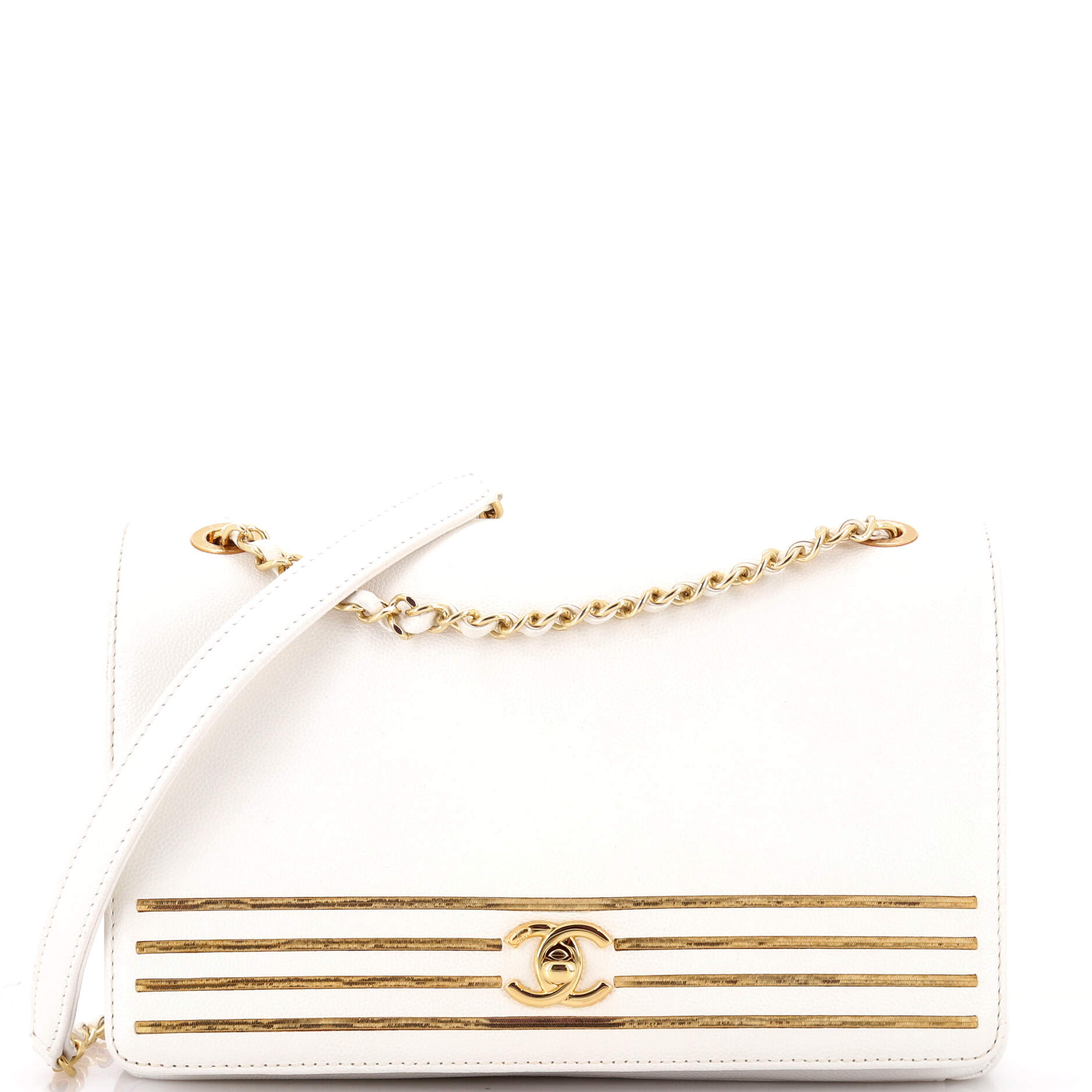 Captain Gold Flap Bag Embroidered Caviar Medium