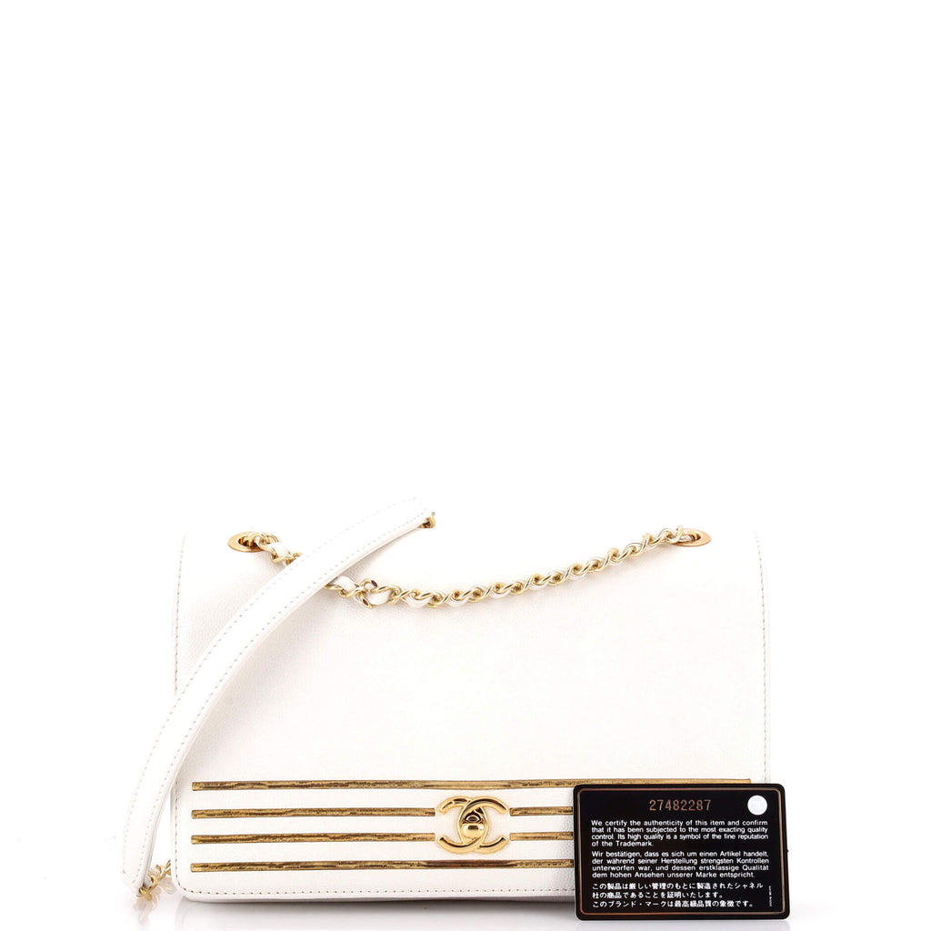 Captain Gold Flap Bag Embroidered Caviar Medium