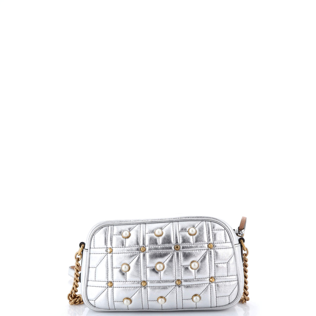Pearly GG Marmont Shoulder Bag Embellished Matelasse Leather Small