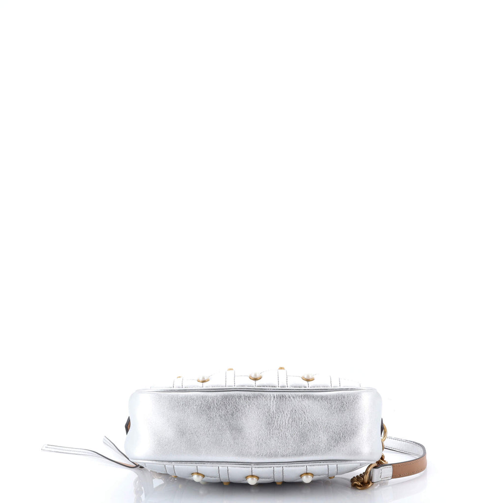 Pearly GG Marmont Shoulder Bag Embellished Matelasse Leather Small