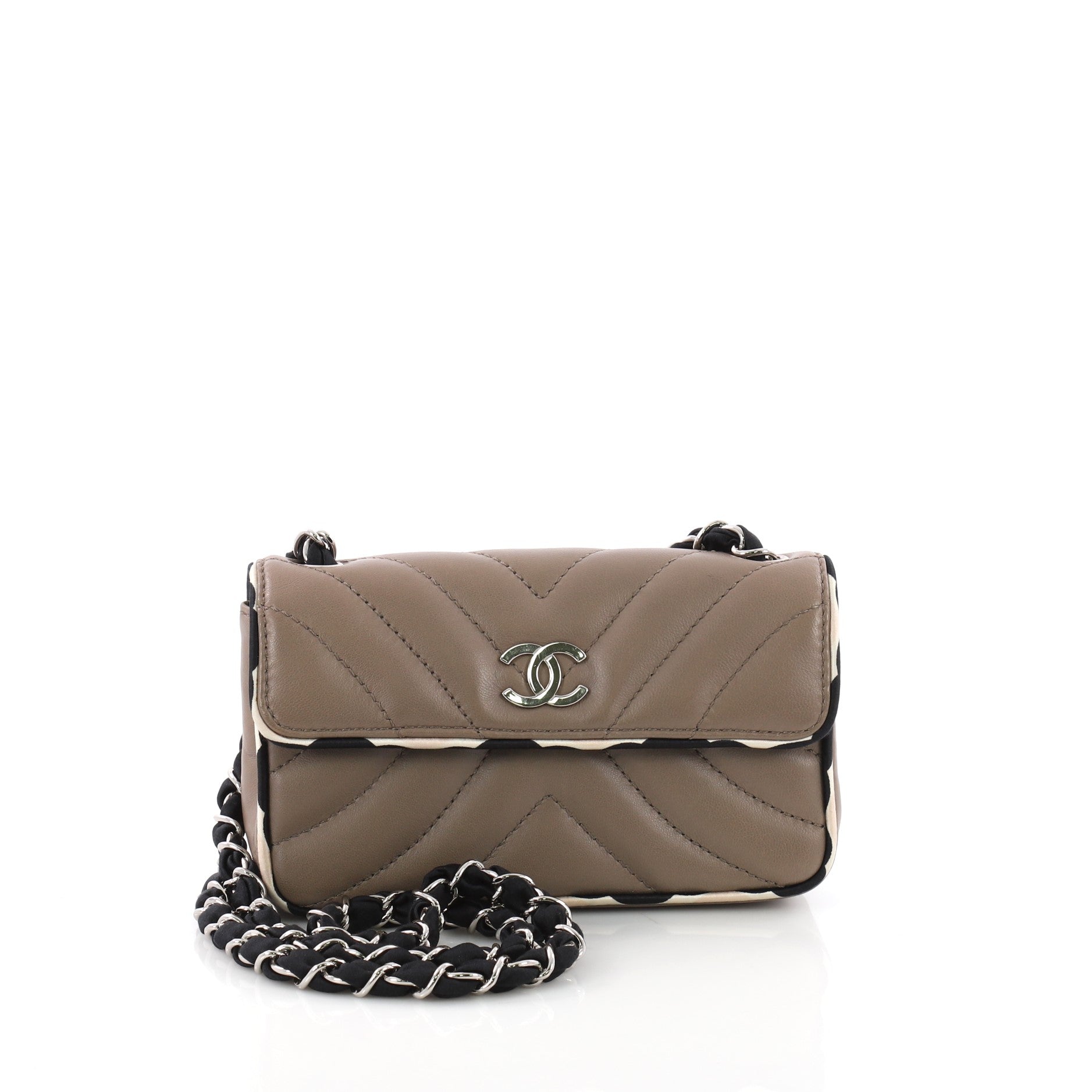Vintage CC Chain Flap Bag Chevron Lambskin with Satin Mini