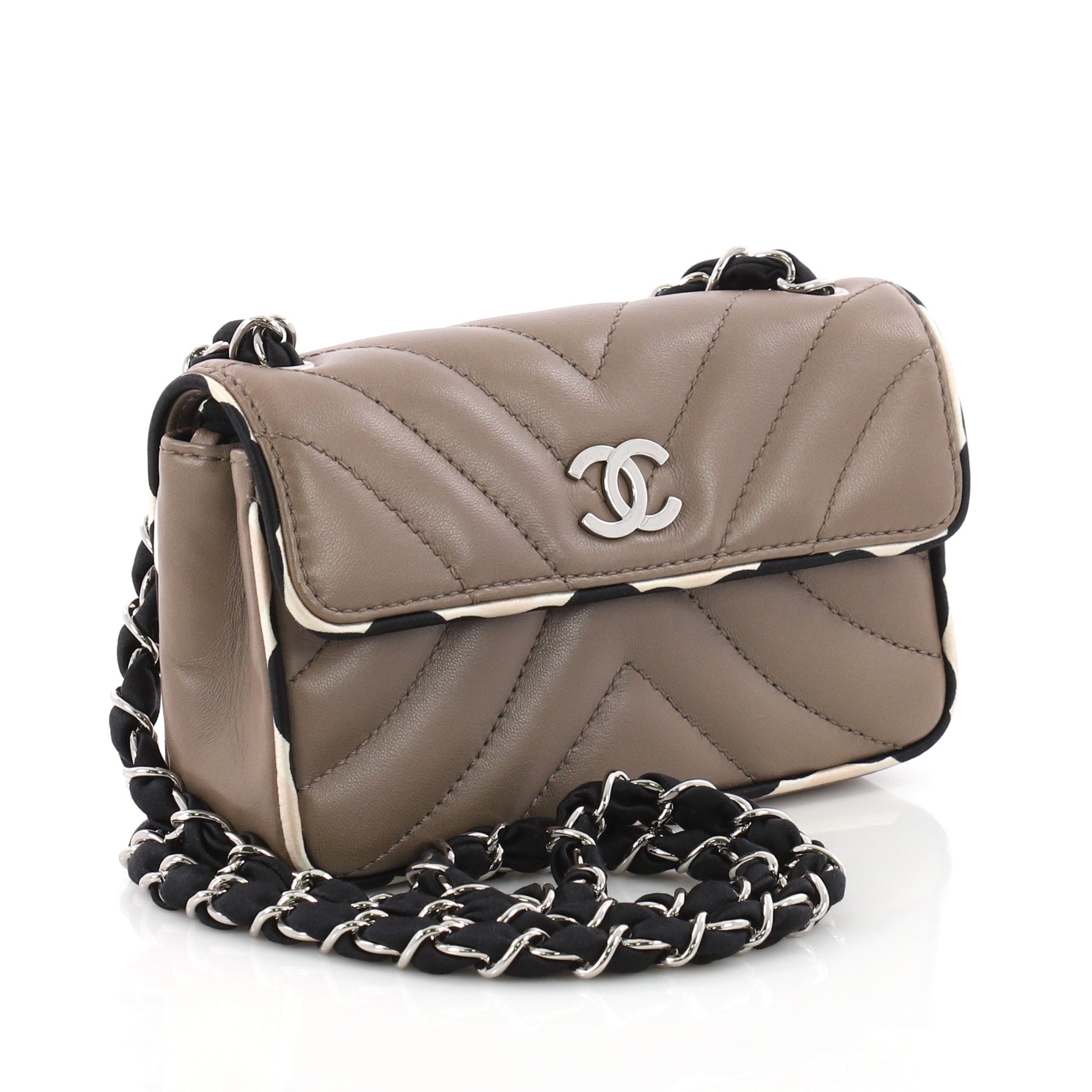 Vintage CC Chain Flap Bag Chevron Lambskin with Satin Mini