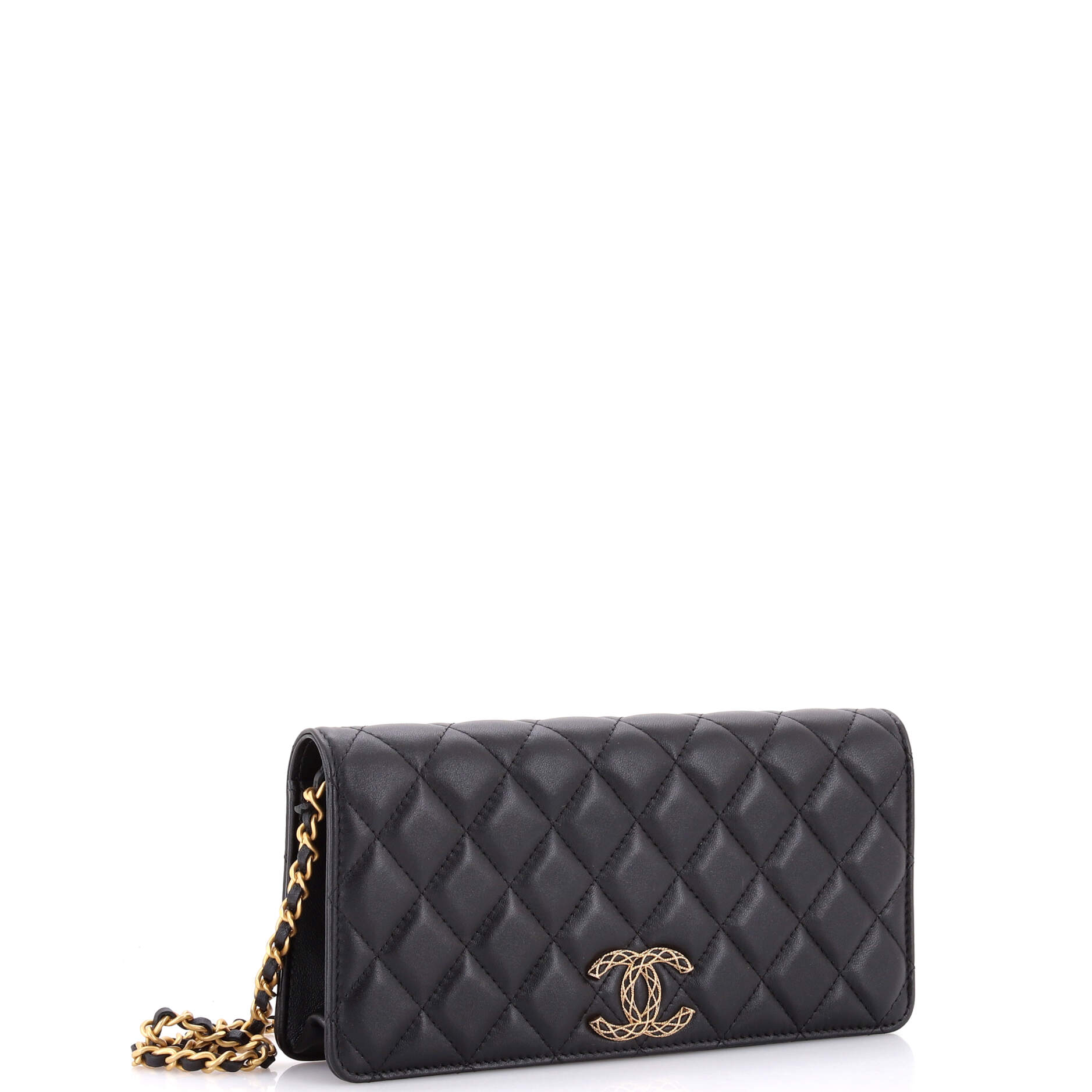 Textured CC Clutch on Chain Quilted Lambskin