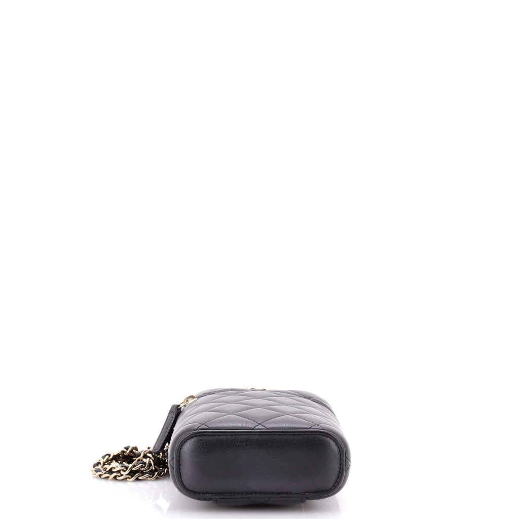 Classic Vanity Top Handle Phone Holder with Chain Quilted Lambskin
