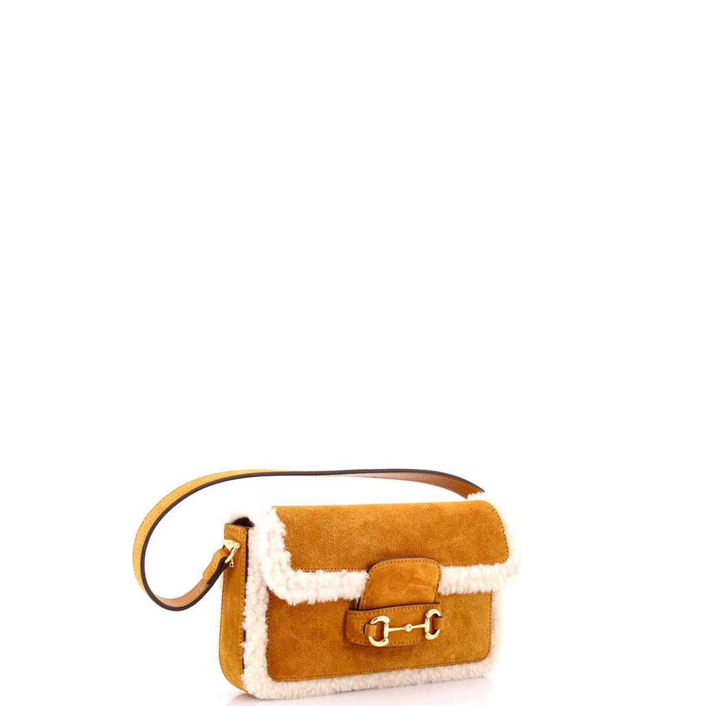 Horsebit 1955 Shoulder Bag Suede with Shearling Mini