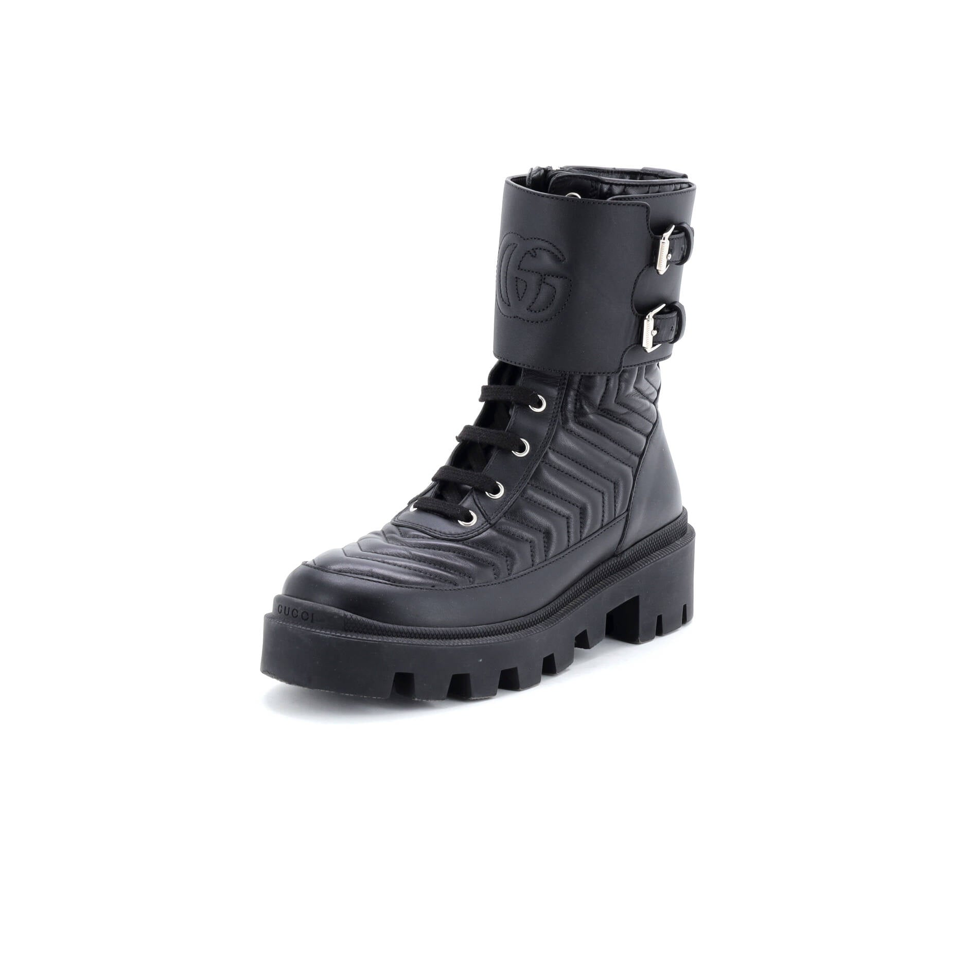 Women's GG Marmont Platform Combat Boots Matelasse Leather
