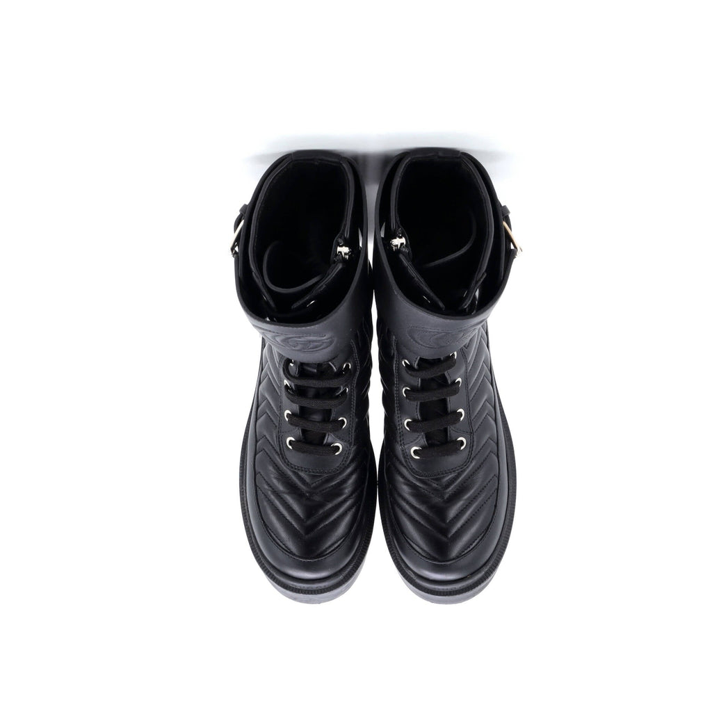 Women's GG Marmont Platform Combat Boots Matelasse Leather