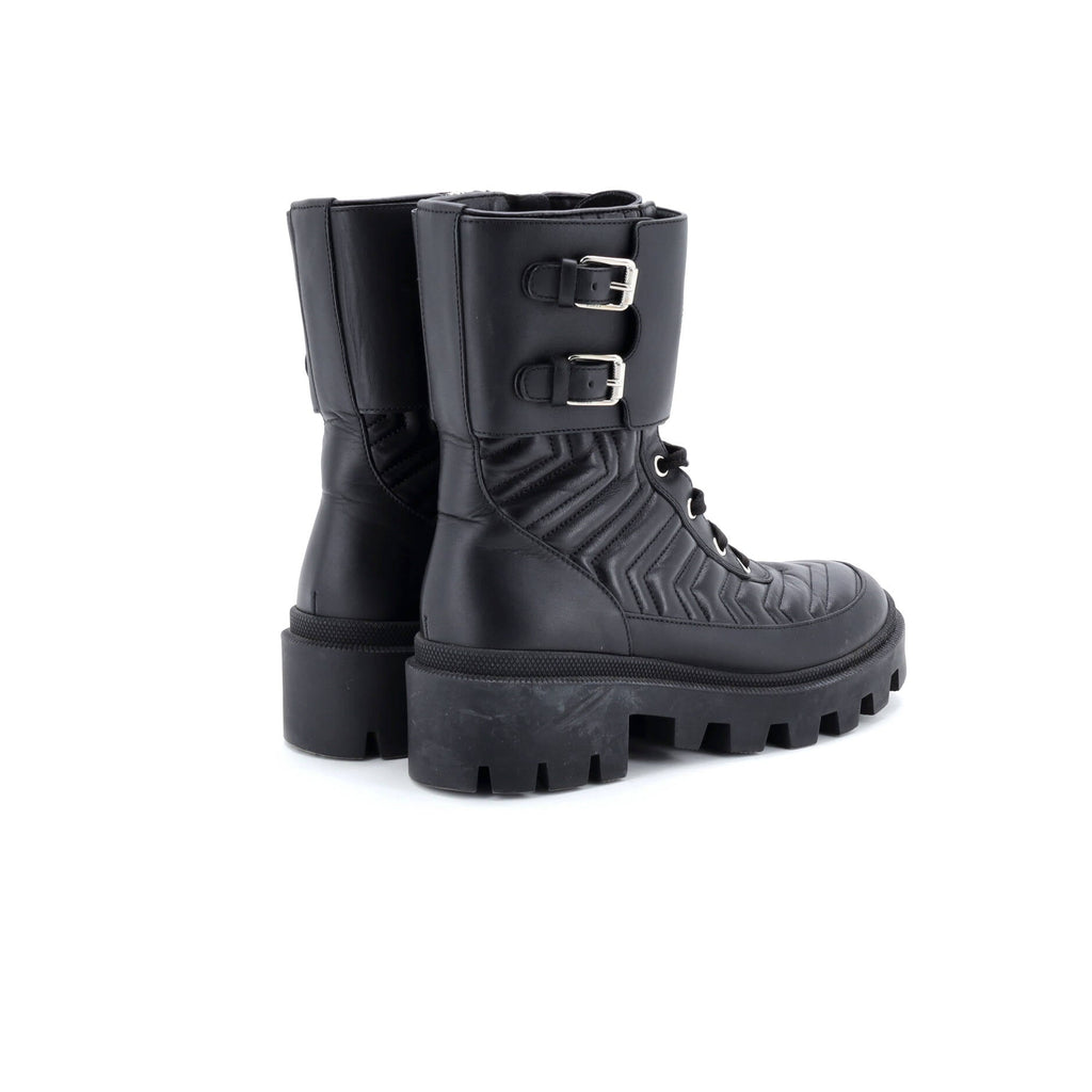 Women's GG Marmont Platform Combat Boots Matelasse Leather