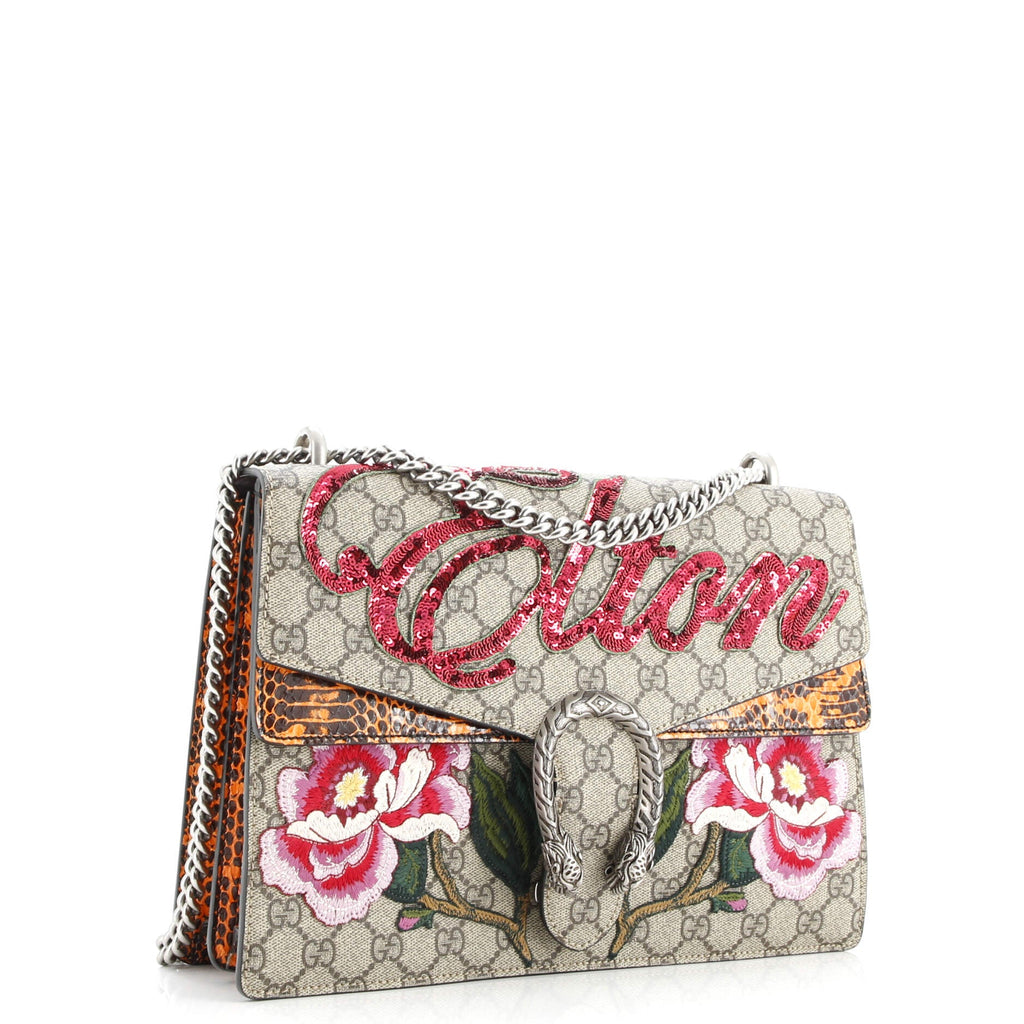 Dionysus Bag Embroidered GG Coated Canvas with Python Medium